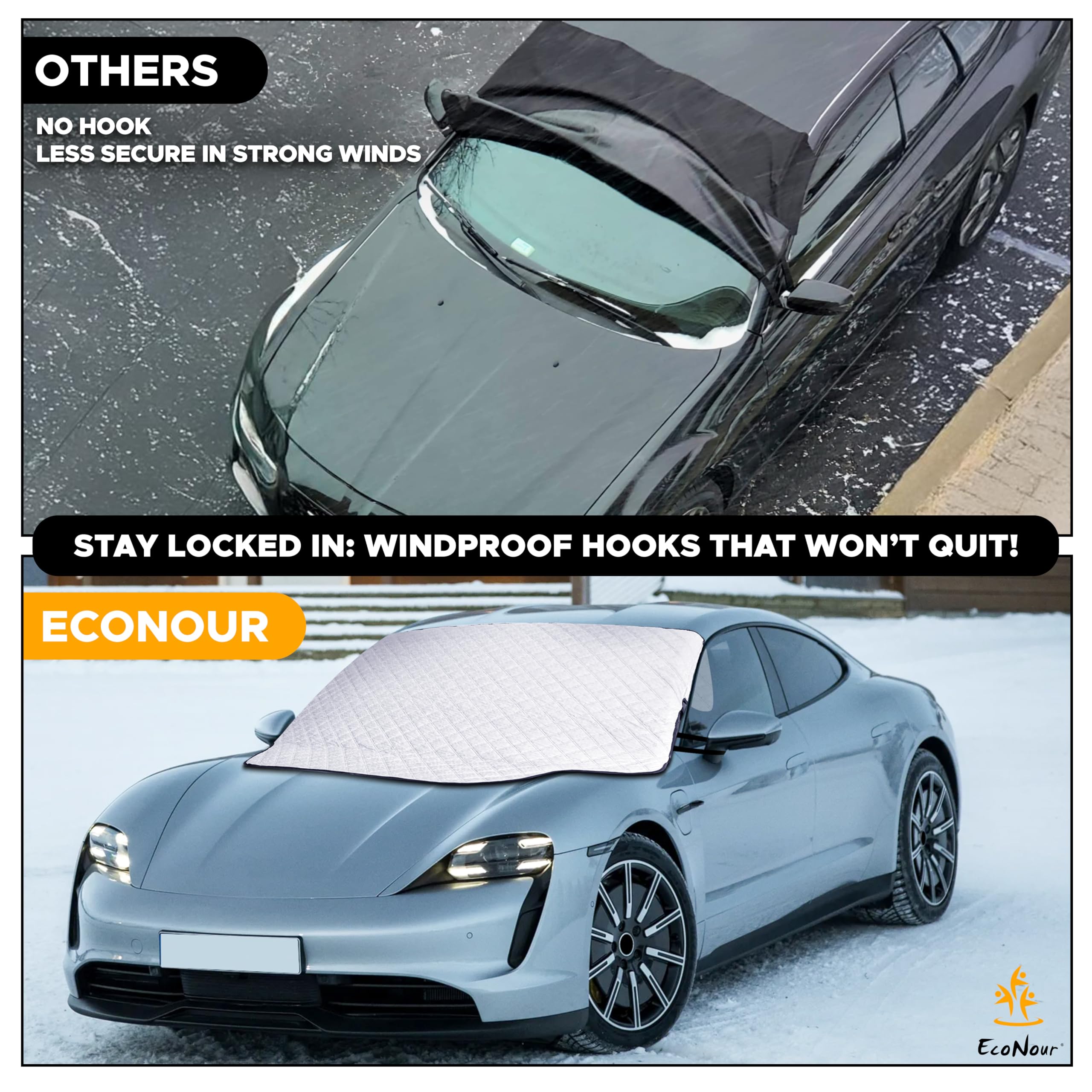 Econour Car Windshield Snow Cover - Ice Windshield Cover With 4 Layers Thickness, Snow Protection Cover, Easy To Use, [Universal