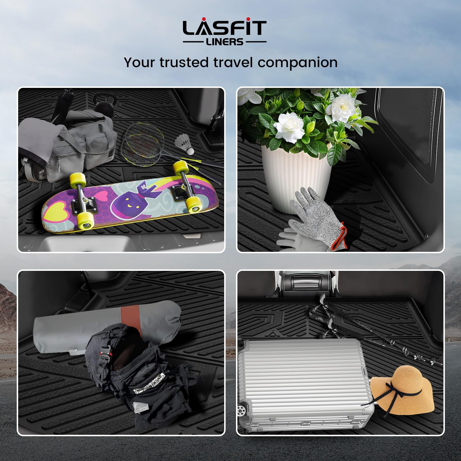 Lasfit Trunk & Backrest Mat For Ford Explorer 2015-2019, Custom Fit All Weather Protector Tpe One-Piece Design Easy Installation