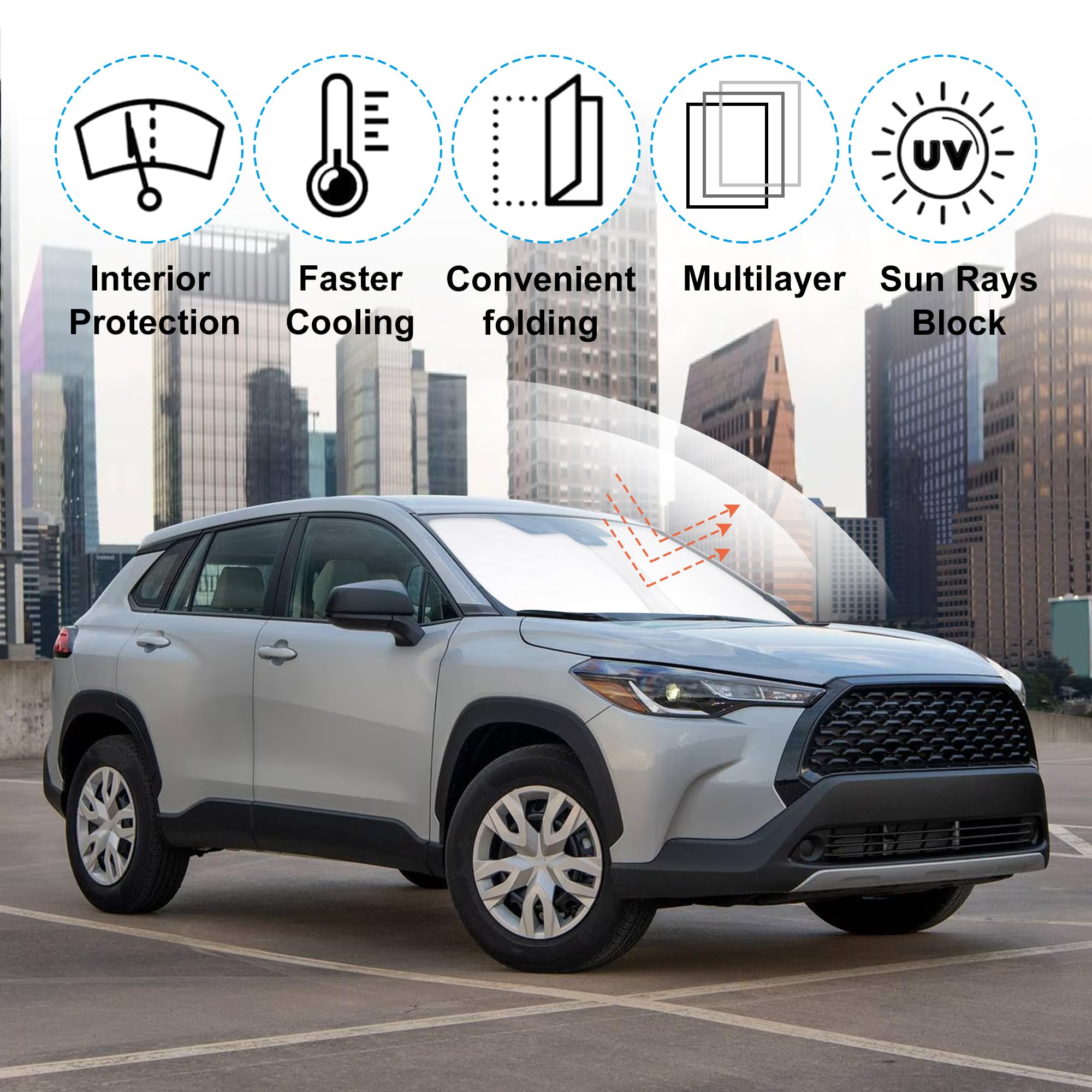 Yycke Windshield Sun Shade Accessories Compatible With 2022 2023 2024 2025 Corolla Cross(Not For Corolla) For Toyota Foldable Su
