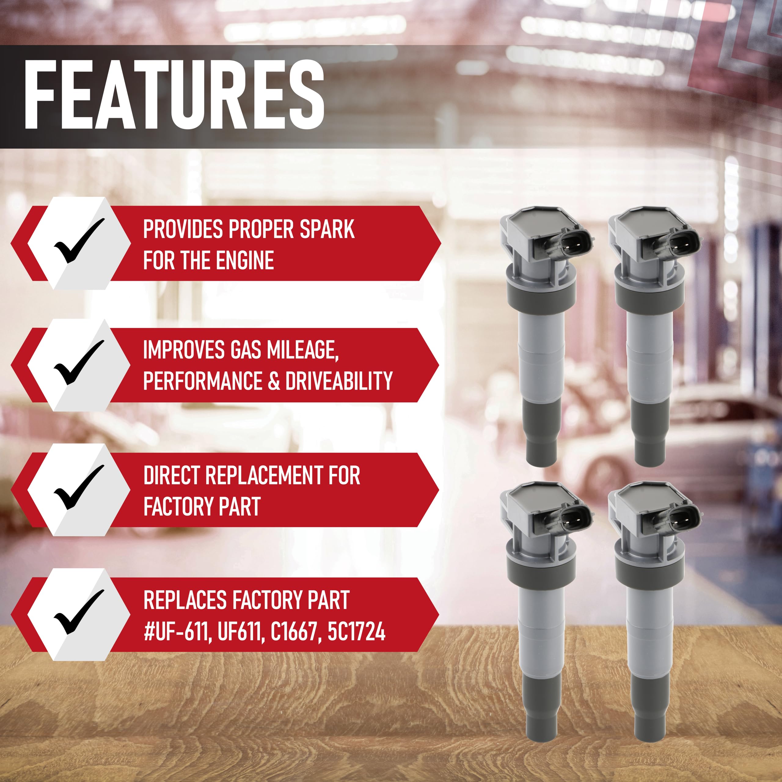 Ignition Coil Pack Set of 4 by AA Ignition - Compatible with Hyundai & Kia 2.0L, 2.4L, 4.6L 2008-2017 - Santa Fe, Sonata, Tucson