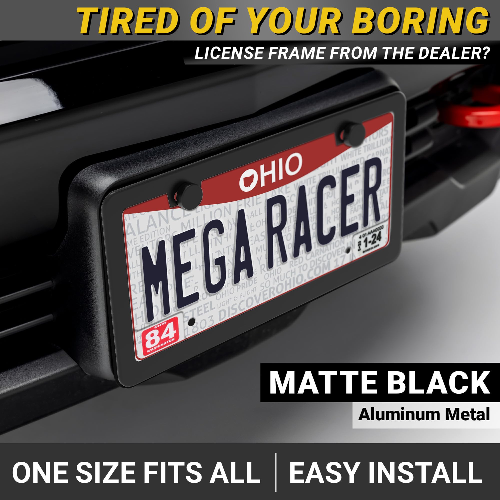 Slim Matte Black License Plate Frames | 2 Pack | Thin Metal Car Plate Frames | Cool Licence Plate Holder For Men Women | Front R