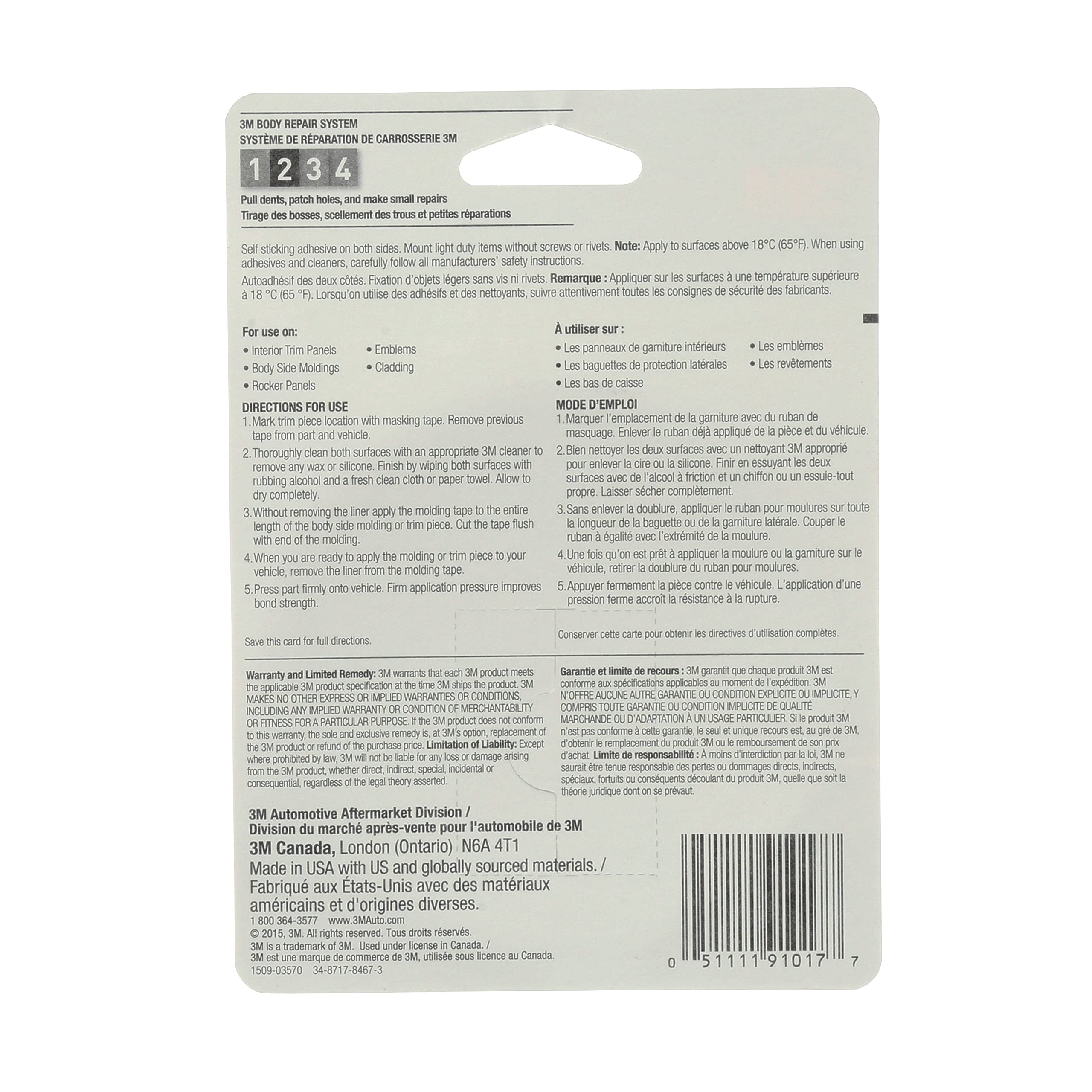 3M Super-Strength Molding Tape, 1/2 in x 15 ft, High Strength Double-Sided Adhesive, Permanently Attaches Side Moldings, Trim an