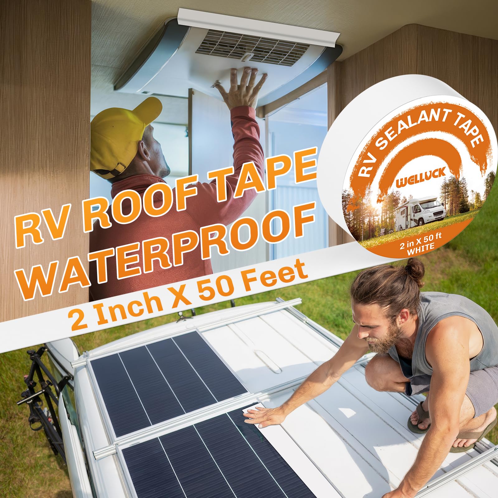 Welluck Rv Roof Tape Sealant Roofing Tape, 2 Inch X 50 Foot Natural White Rv Tape For Roof Repair Camper Trailer Boat Sealing Le
