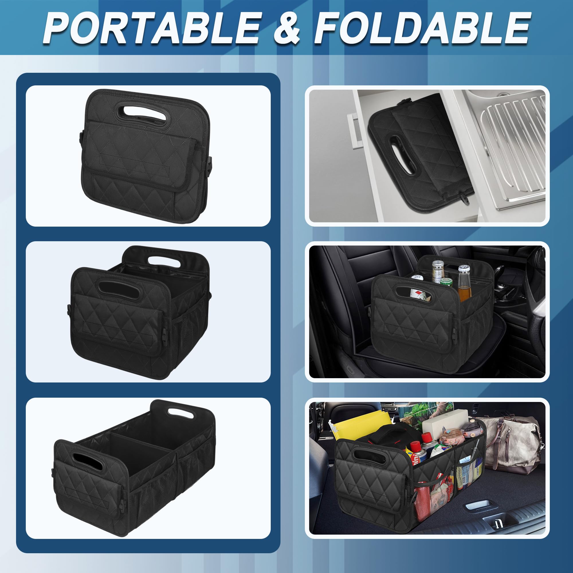Deosk Car Trunk Organizer - 50L Waterproof Polyester, 6 Pockets, Medium Size, Black, Model WXAG-0031