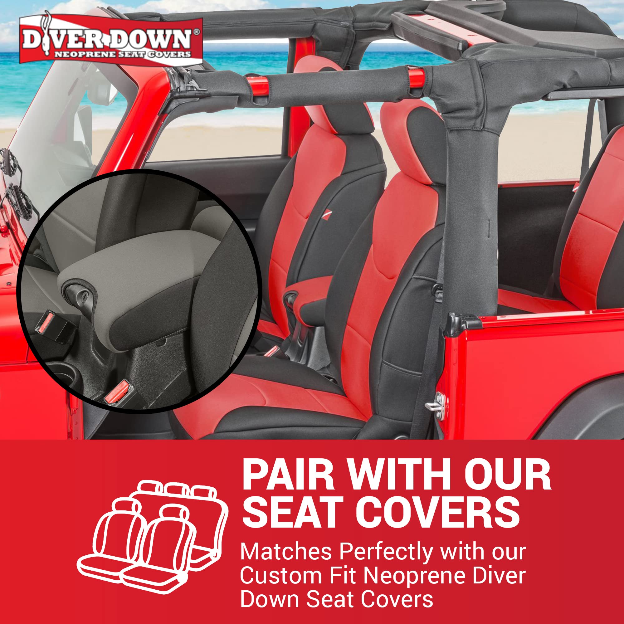 Diver Down Neoprene Center Console Cover - Fits Jeep 2007-2018 Jk Jku Wrangler - Cushioned Armrest Cover - Doesn'T Burn Your Elbow - Tight Custom Fit - Comfortable Foam Armrest Pad (11-18 Yellow)