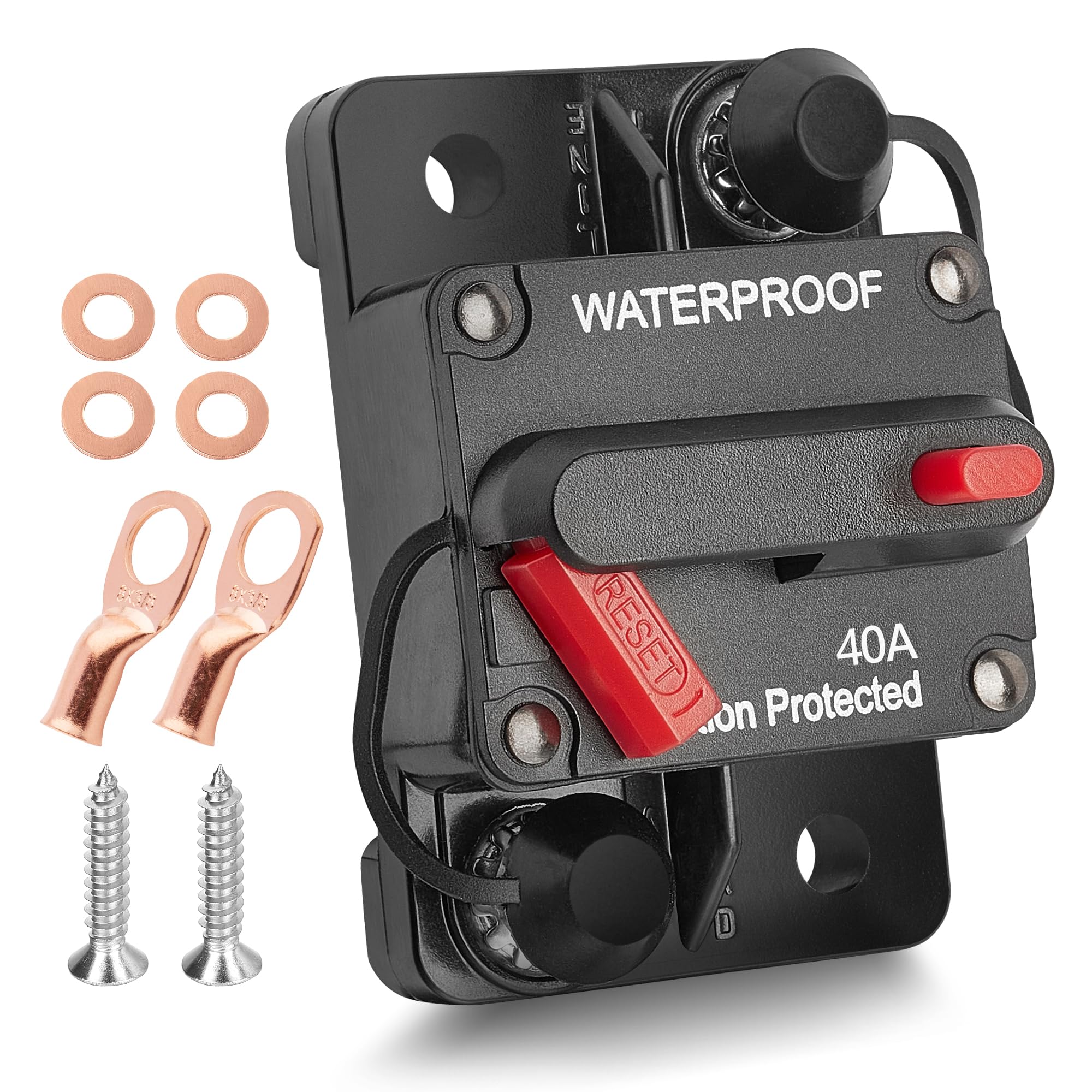 RED WOLF 40 AMP Car Circuit Breaker w/Manual Reset Switch Inline Fuse Holder Inverter for Motor Trolling Vehicles Audio Radio So