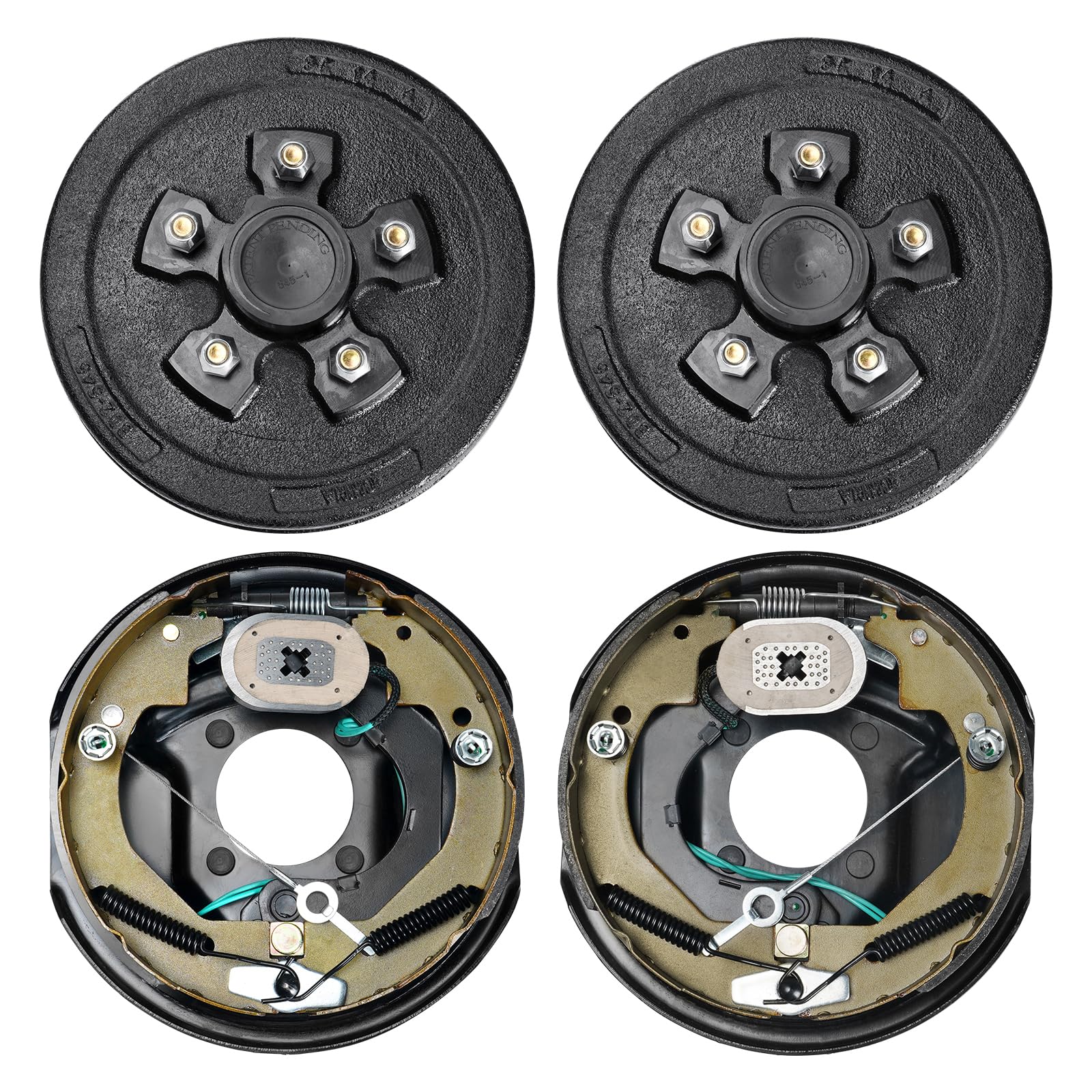 Vevor Trailer Hub Drum Kits 5 On 4.5' B.C. With 10' X 2-1/4' Electric Brakes, Self-Adjusting Trailer Brake Assembly For 3500 Lbs Axle, 4-Hole Mounting, Backing Plates For Brake System Part Replacement