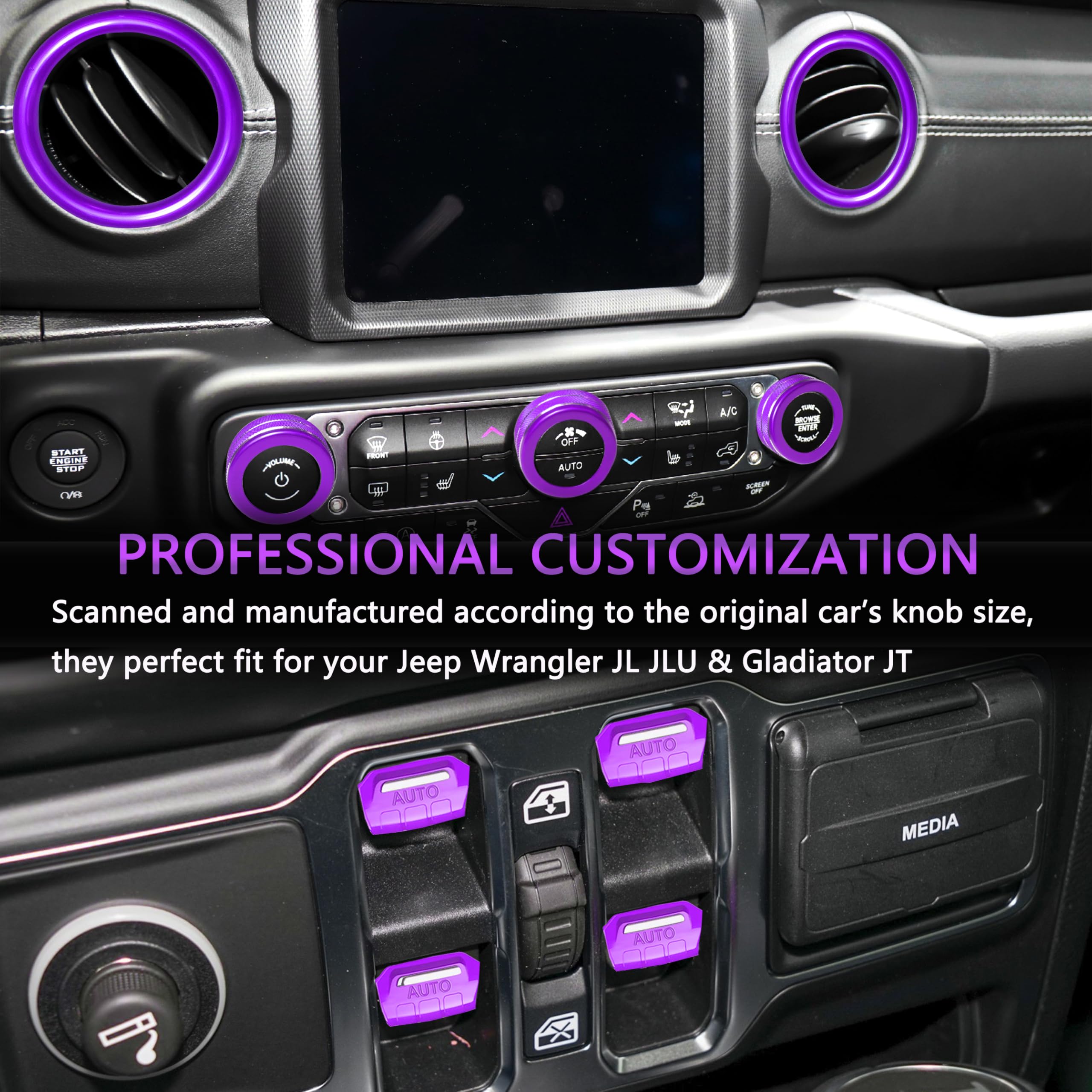 SENSHINE AC Knob Cover Vent Outlet Trim Ring for Jeep Wrangler JL JLU Accessories 2018-2023 Gladiator JT 2020-2023 Window Switch