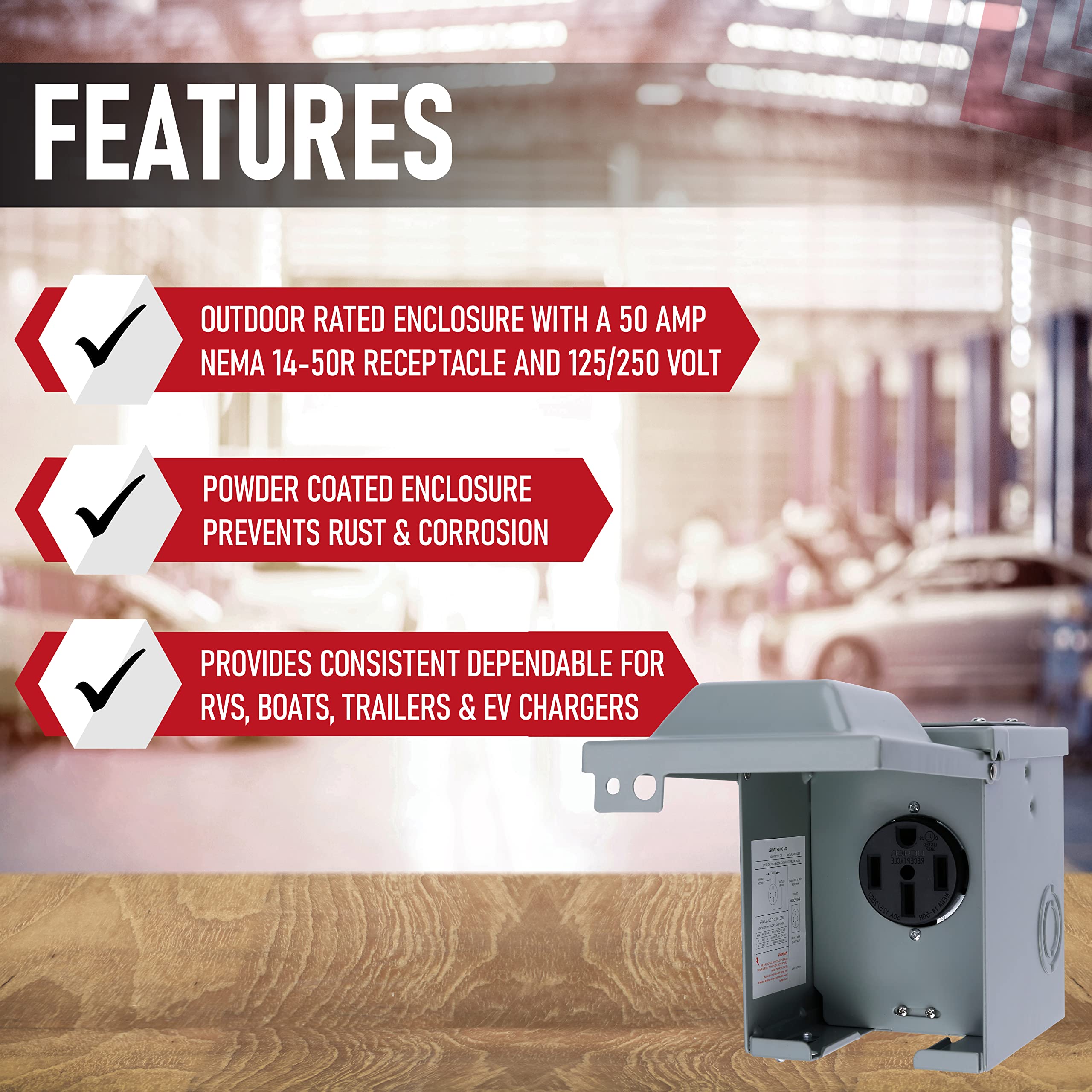 50 Amp 125/250 Volt Power Outlet Box, Enclosed Lockable - For Rv, Campers, Motorhome, Travel Trailer, Electric Cars, Generator -