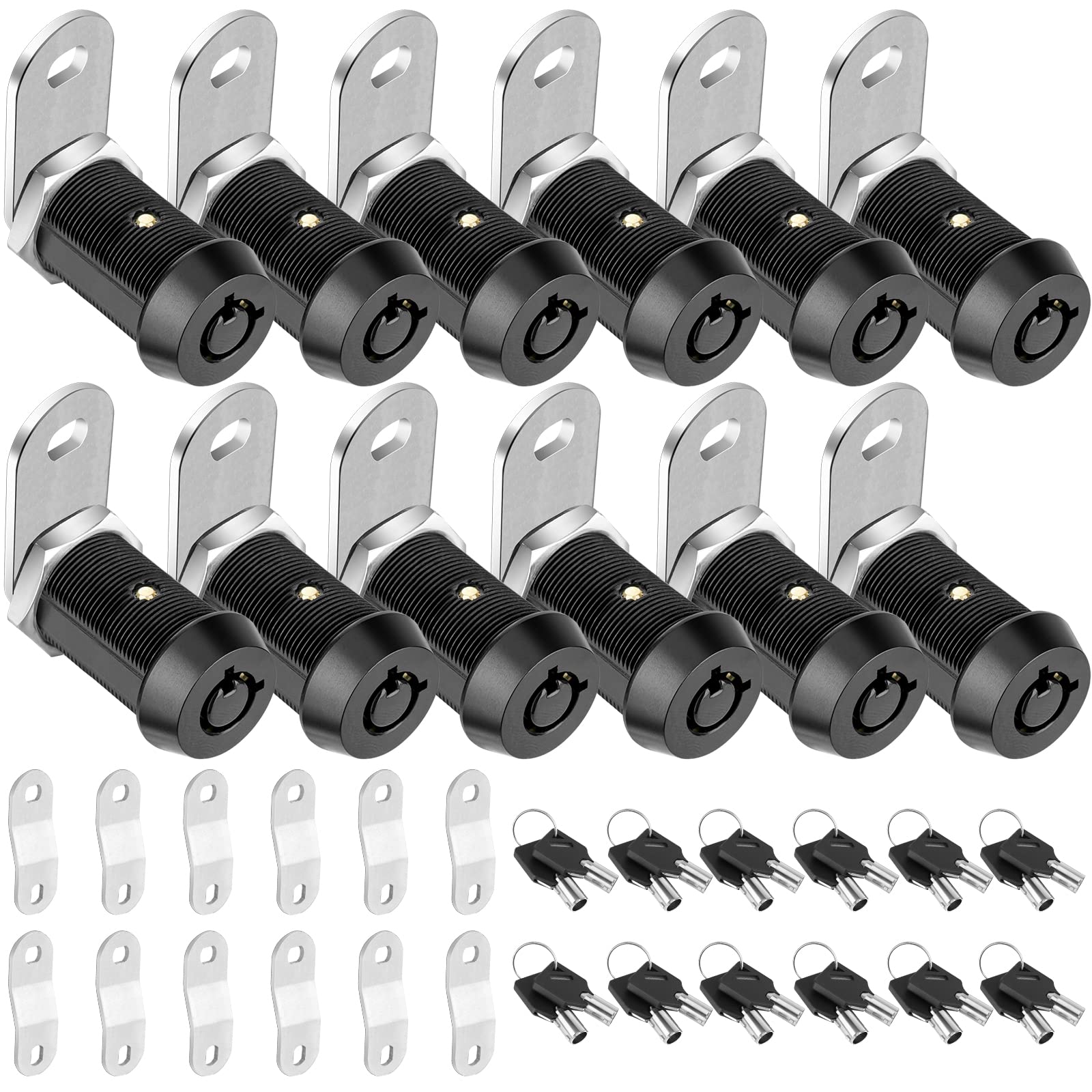 Pteromy 12 Pack Cabinet Lock With Keys, 1-1/8'' Heavy Duty Tubular Cam Lock For Rv Compartment Storage Locks, Full Set Of Rv Cam