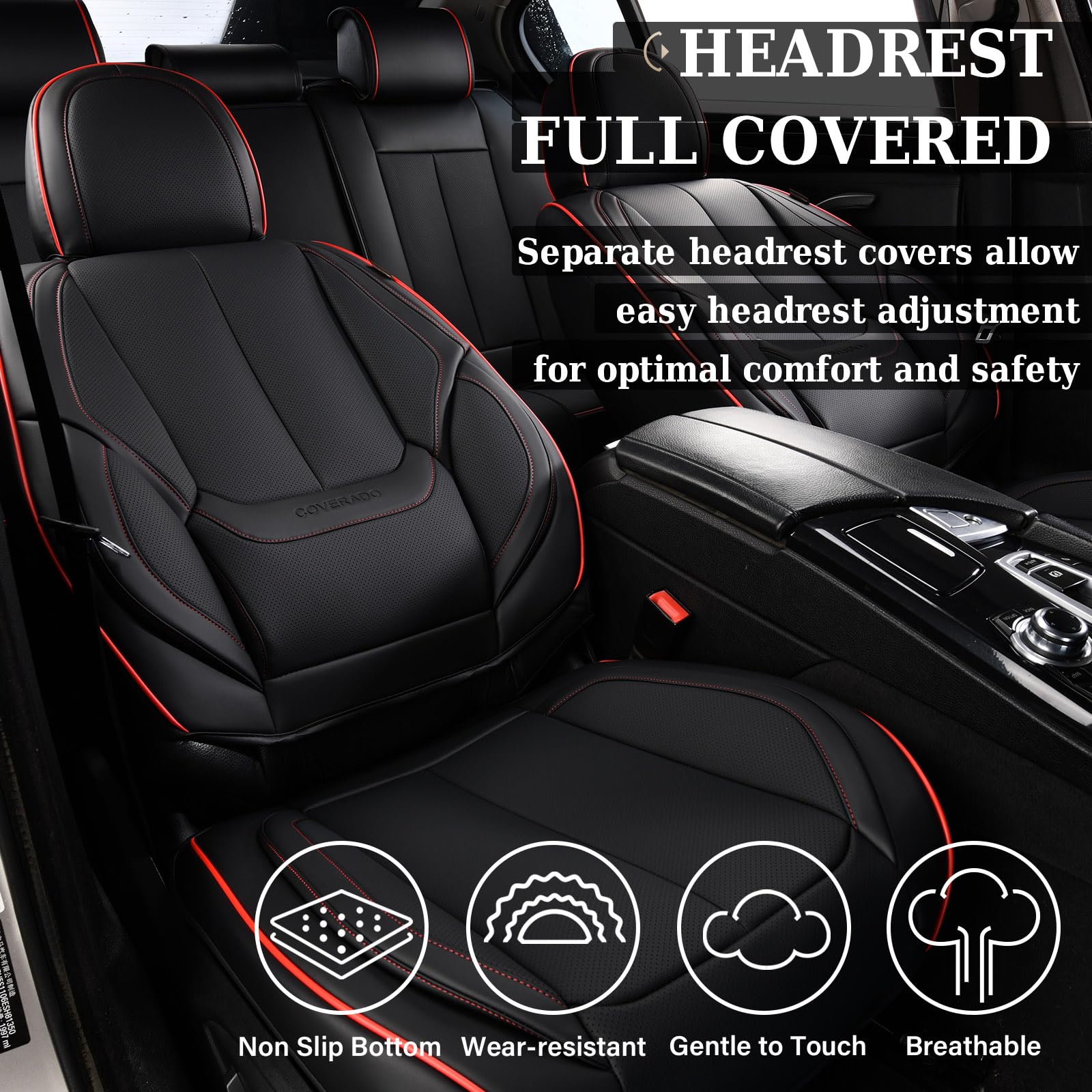 Coverado Car Seat Covers Full Set, Seat Covers For Cars, Black Car Seat Cover, Car Seat Protector Waterproof, Nappa Leather Car