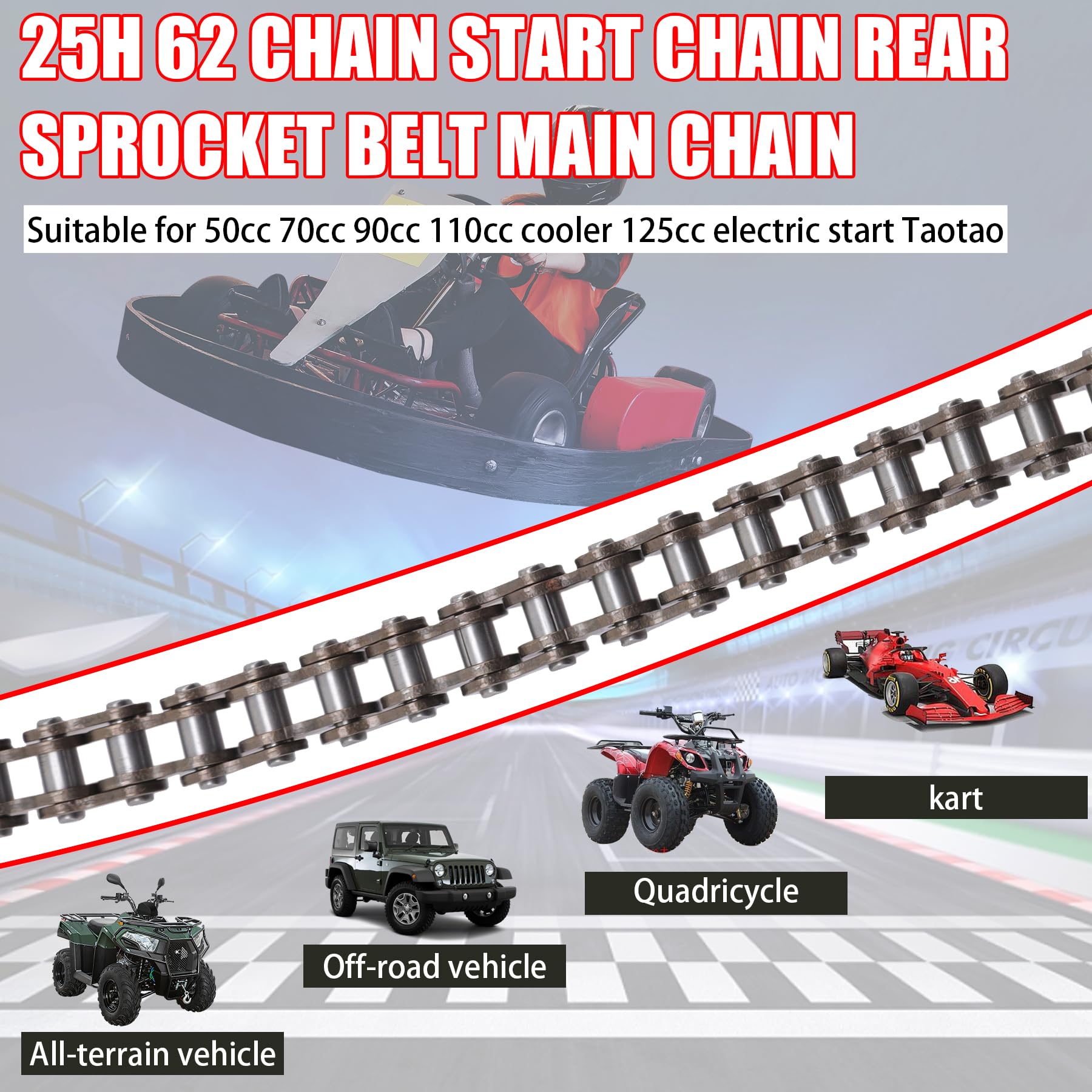 Stylemafia 25H 62 Links Starter Chain+ Chain Breaker, 25H 62 Links Starter Chain Rear Sprocket With Master Link Fit For 50Cc 70Cc 90Cc 110Cc Coolster 125Cc Electric Start Taotao