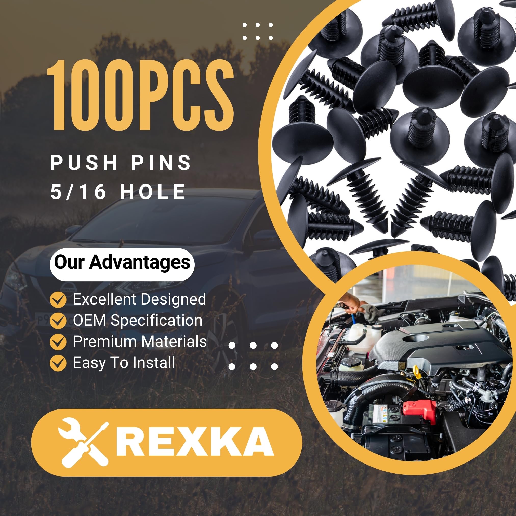 Rexka 100Pcs Fender Bumper Shield Fender Liner Push Pin Retainer Clips 6030441 For Jeep Dodge Ram Chrysler