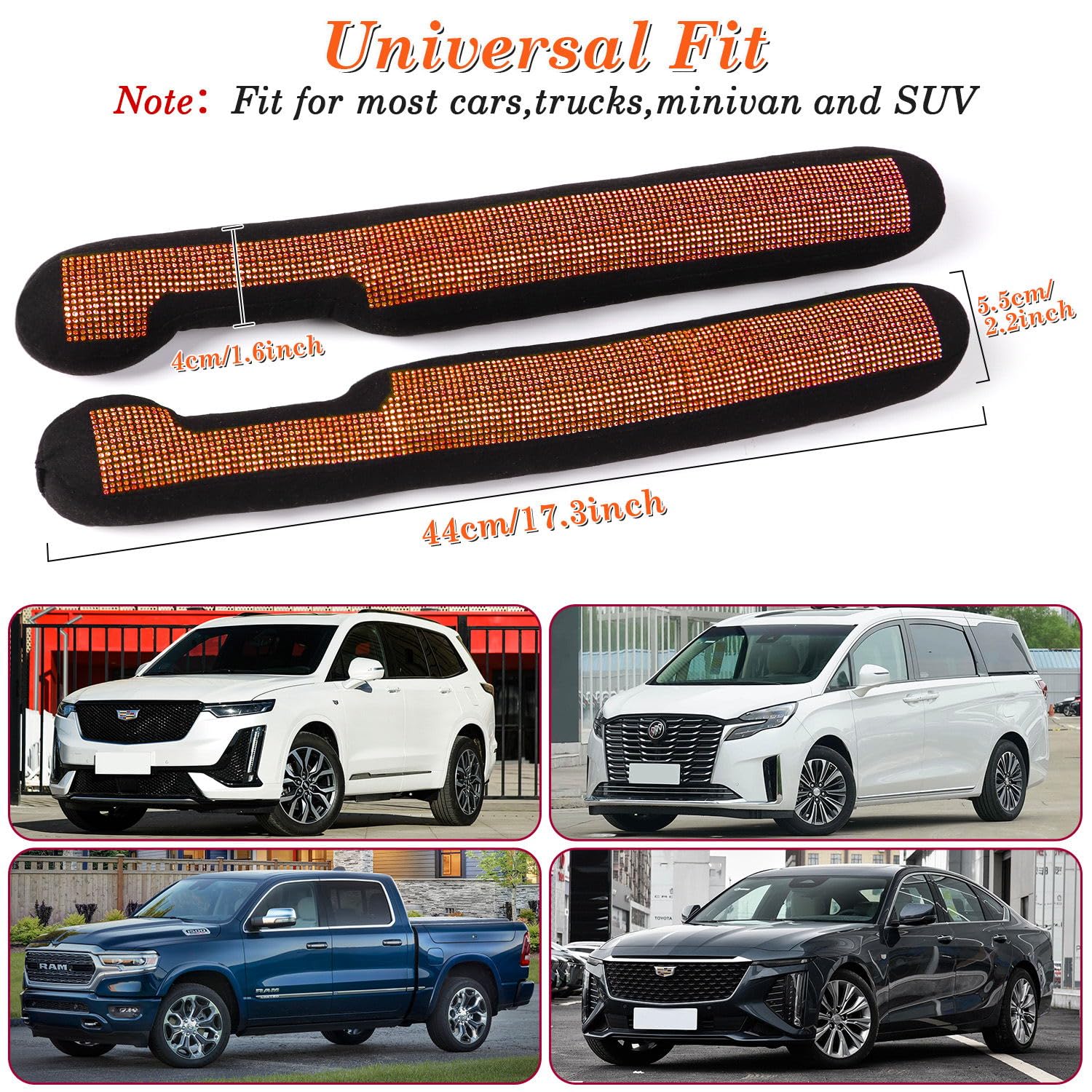 Tobequeen Orange Seat Gap Filler, Handmade Crystal Diamond Rhinestone Orange Bling Car Accessories For Women, Universal Fit For