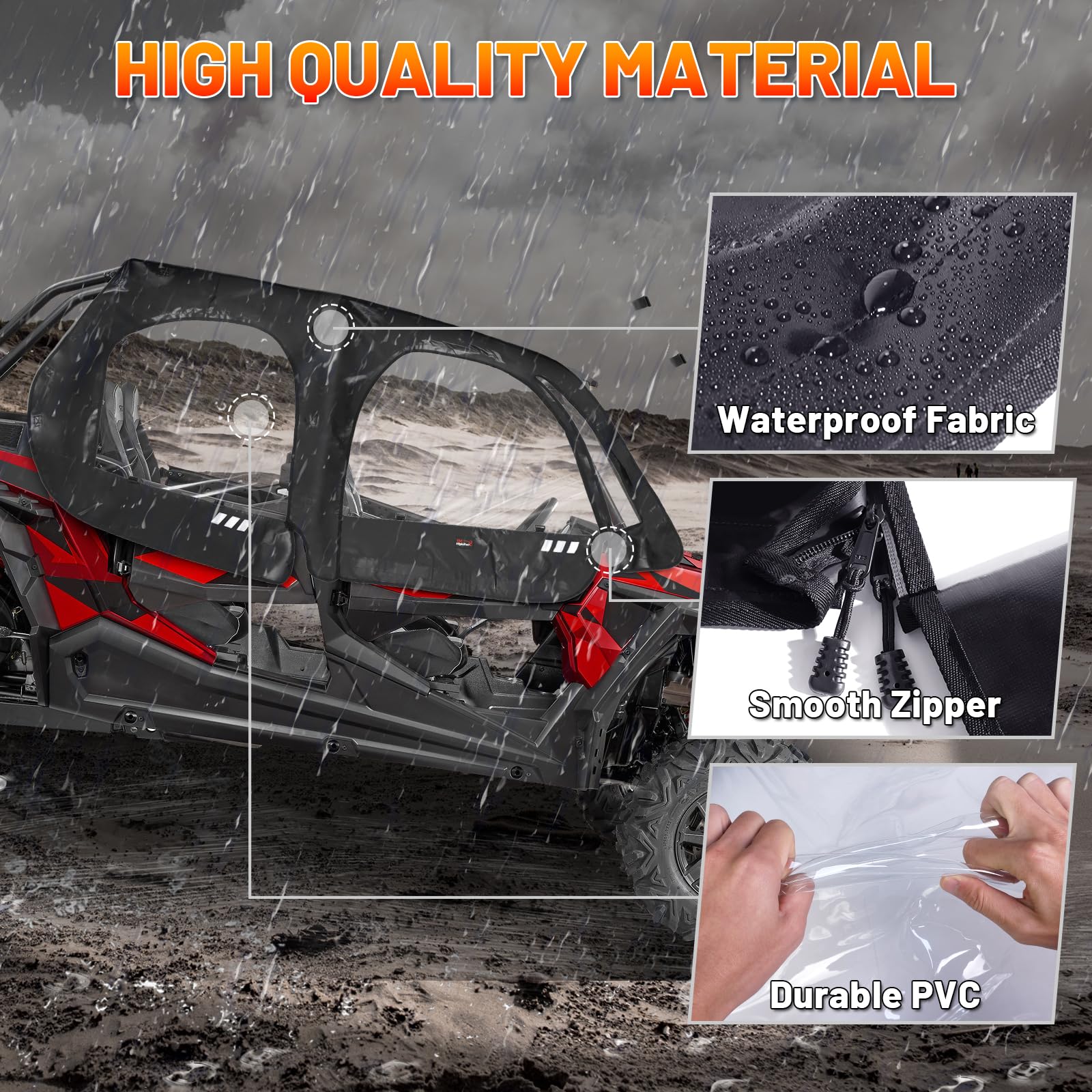 StarknightMT RZR XP4 1000 Cab Enclosure Upper Doors, 4 Seater Soft Side Windows With Zipper Vent Compatible With Polaris 2014-20