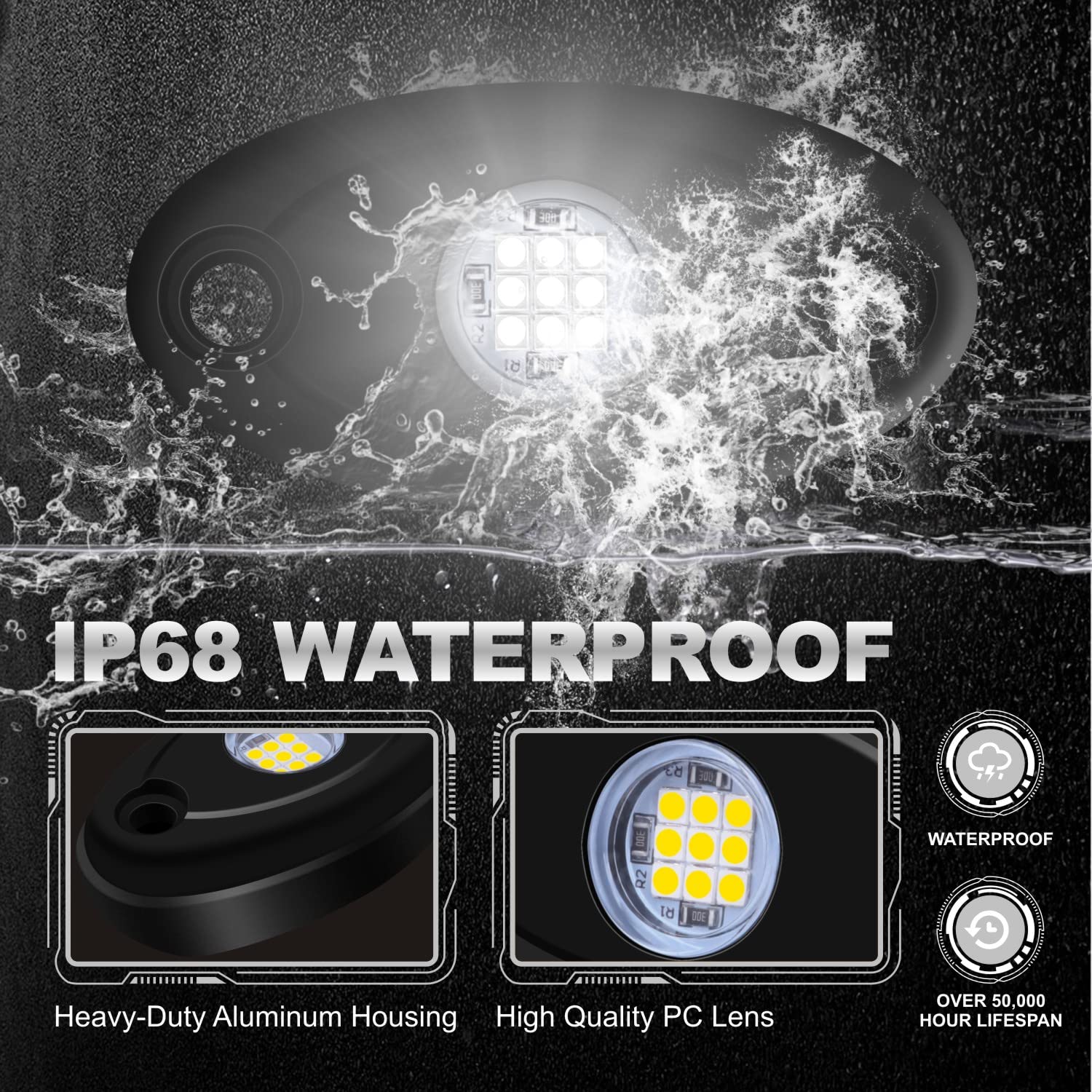 Ly8 Led Rock Lights 8 Pods White For Truck Atv Utv Suv Motorcycle Car Boat Shockproof Waterproof Underbody Glow Neon Trail Rig Fender Lighting