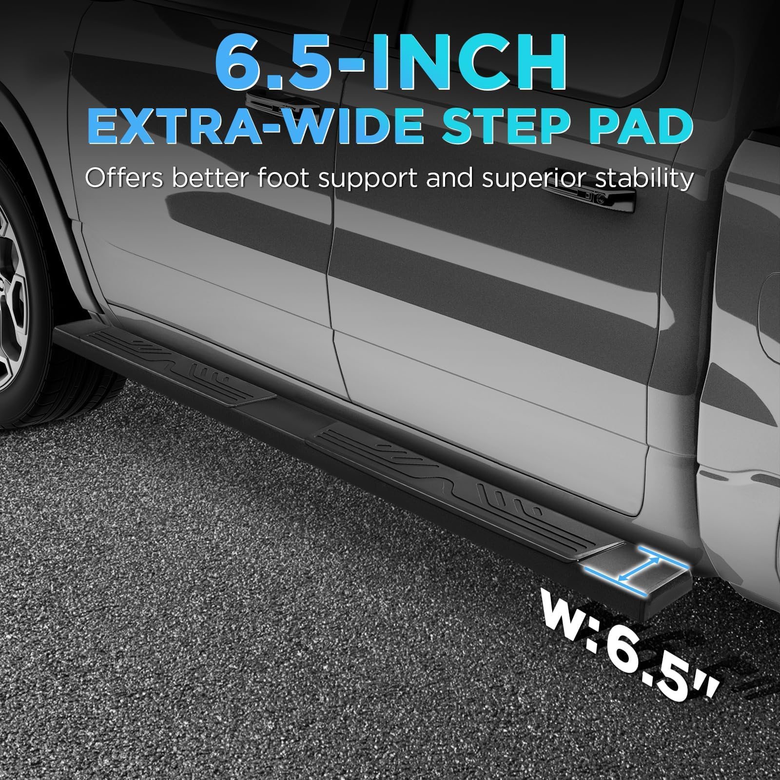 Pz 6.5'' Double Cab Running Boards For 2007-2018 Chevy Silverado/Gmc Sierra 1500, 2007-2019 For 2500Hd 3500Hd 2019 Ld, Black Alu