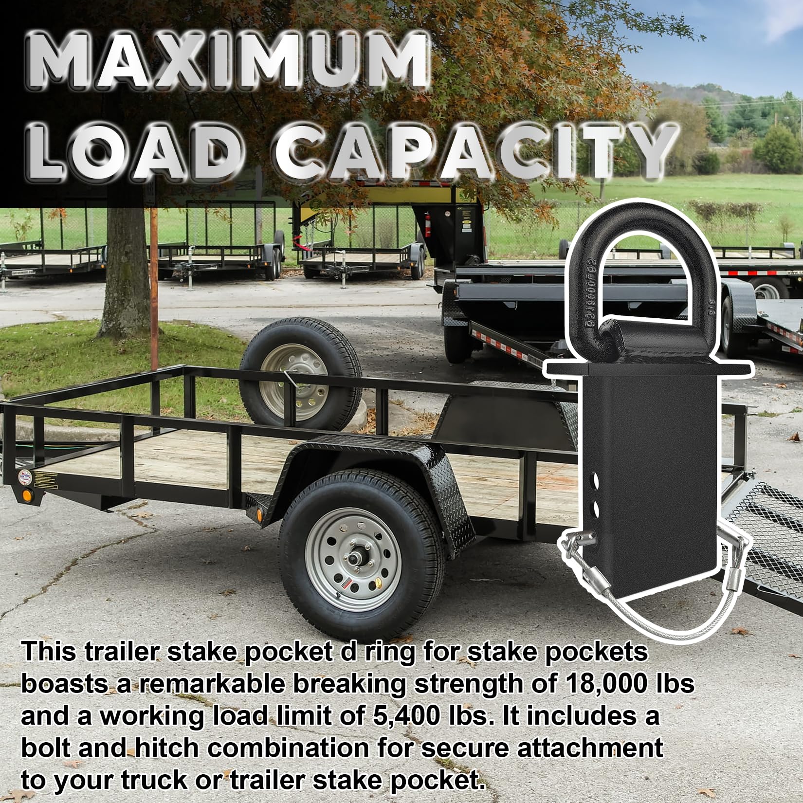 Vonlx Stake Pocket D Rings 6Pcs 18000Lbs Heavy Duty D-Ring Tie Downs For Utility Trailers And Flatbed Trucks W/Hitch Pin W/Steel