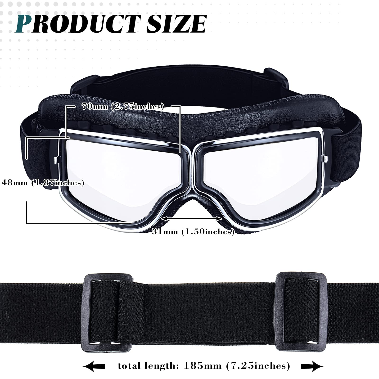 Frienda 2 Pieces Motorcycle Goggles Vintage Pilot Riding Dirt Bike Goggle Atv Anti-Scratch Dustproof Windproof (Clear, Silver)