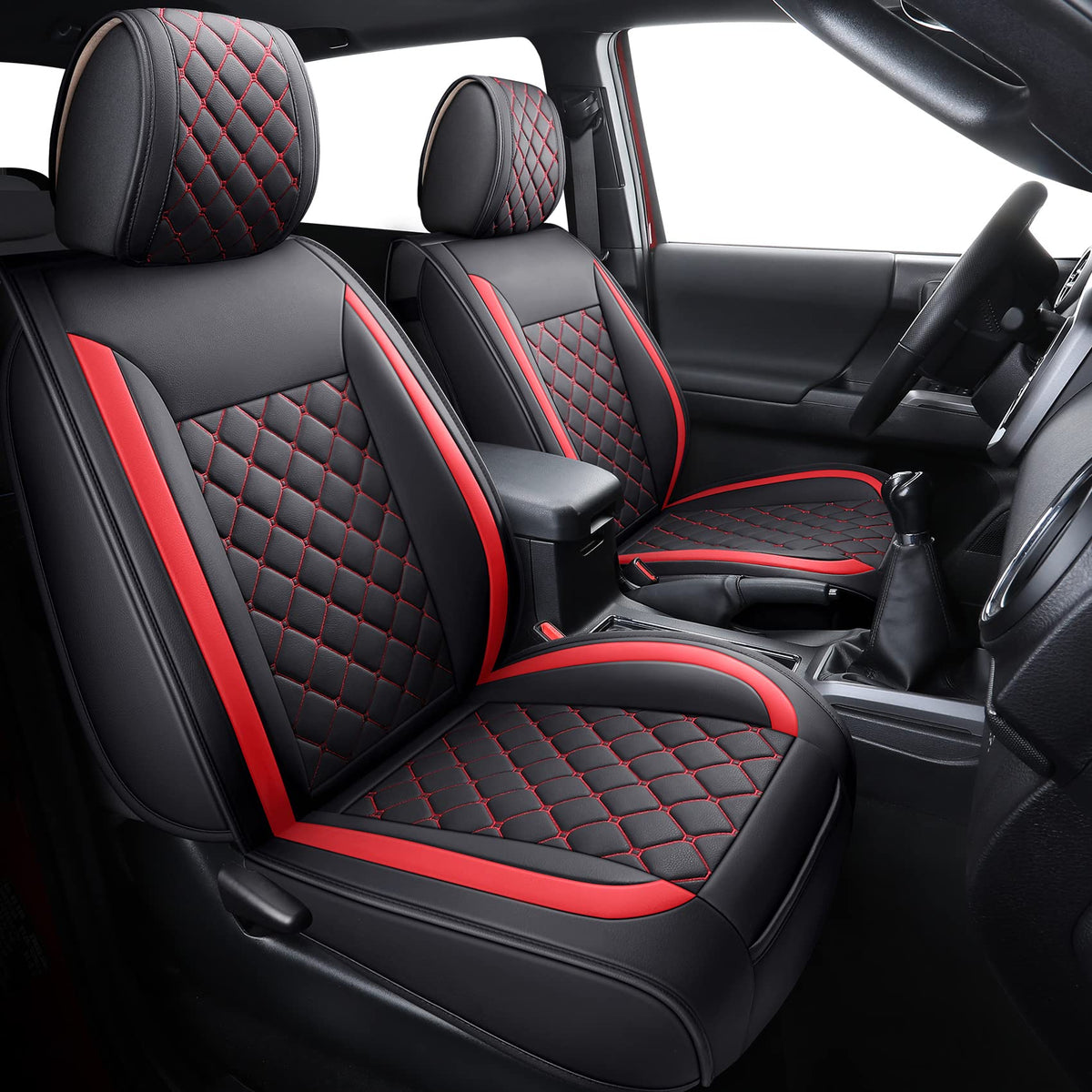 Tomatoman Tacoma Seat Covers Customized For 2005-2023 Sport Extended Sr V6 Pickup Edition, Waterproof Faux Leather Cushions(Full Set, Black-Red)