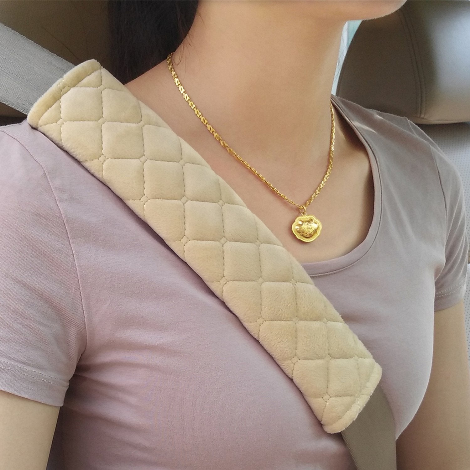 Mikafen 4 Pack Universal Car Seat Belt Pads, Adult Seat Belt Shoulder Strap Covers Harness Pad For Car/Bag,Soft Comfort Helps Protect You Neck Shoulder From The Seat Belt Rubbing (4Pack-Beige)