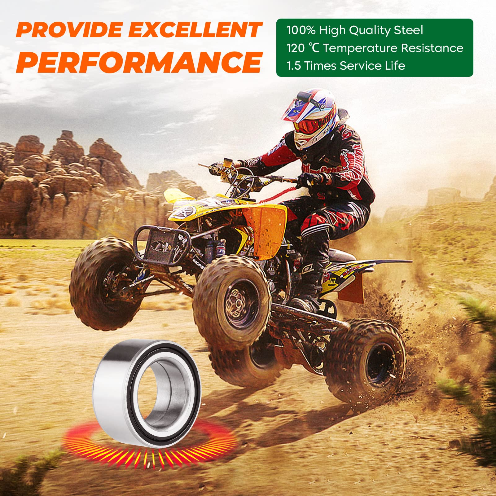 Front Rear Wheel Bearing For Polaris Ranger Rzr 570/800/ 900/1000 Crew Xp Sportsman 550/850/ 1000 3514699 3514627 3515090 2010 2011 2012 2013 2014 2015 2016 2017 2018 2019 2020 2021 2022-2 Pcs