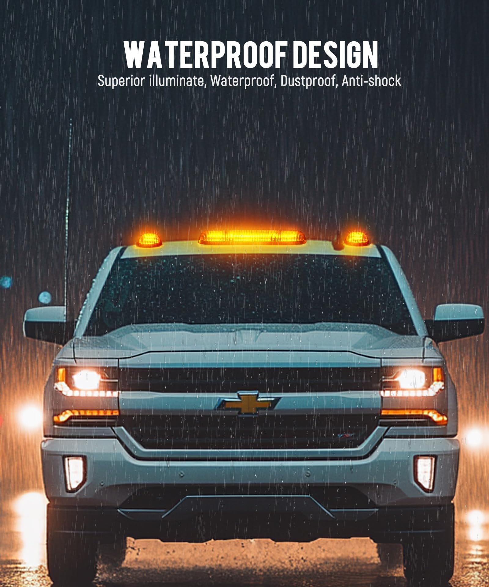 Partsam 3Pcs Amber Led Cab Roof Marker Light Top Running Lights W/Wiring Compatible With Silverado/Sierra 1500 1500Hd 2500 2500H