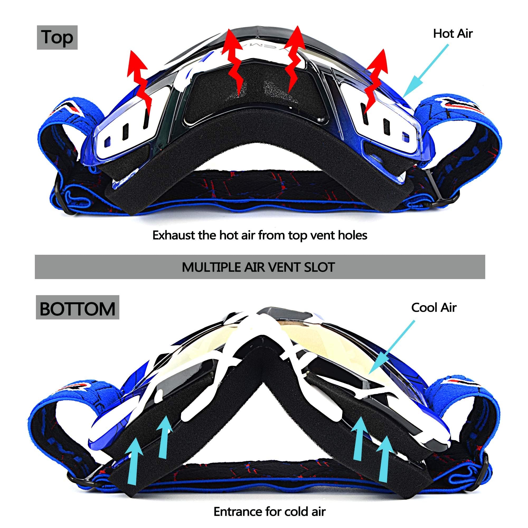 Motorcycle Motocross Goggles Atv Racing Goggles Dirt Bike Tactical Riding Motorbike Goggle Glasses, Bendable Windproof Dustproof Scratch Resistant Protective Safety Glasses (Blue)