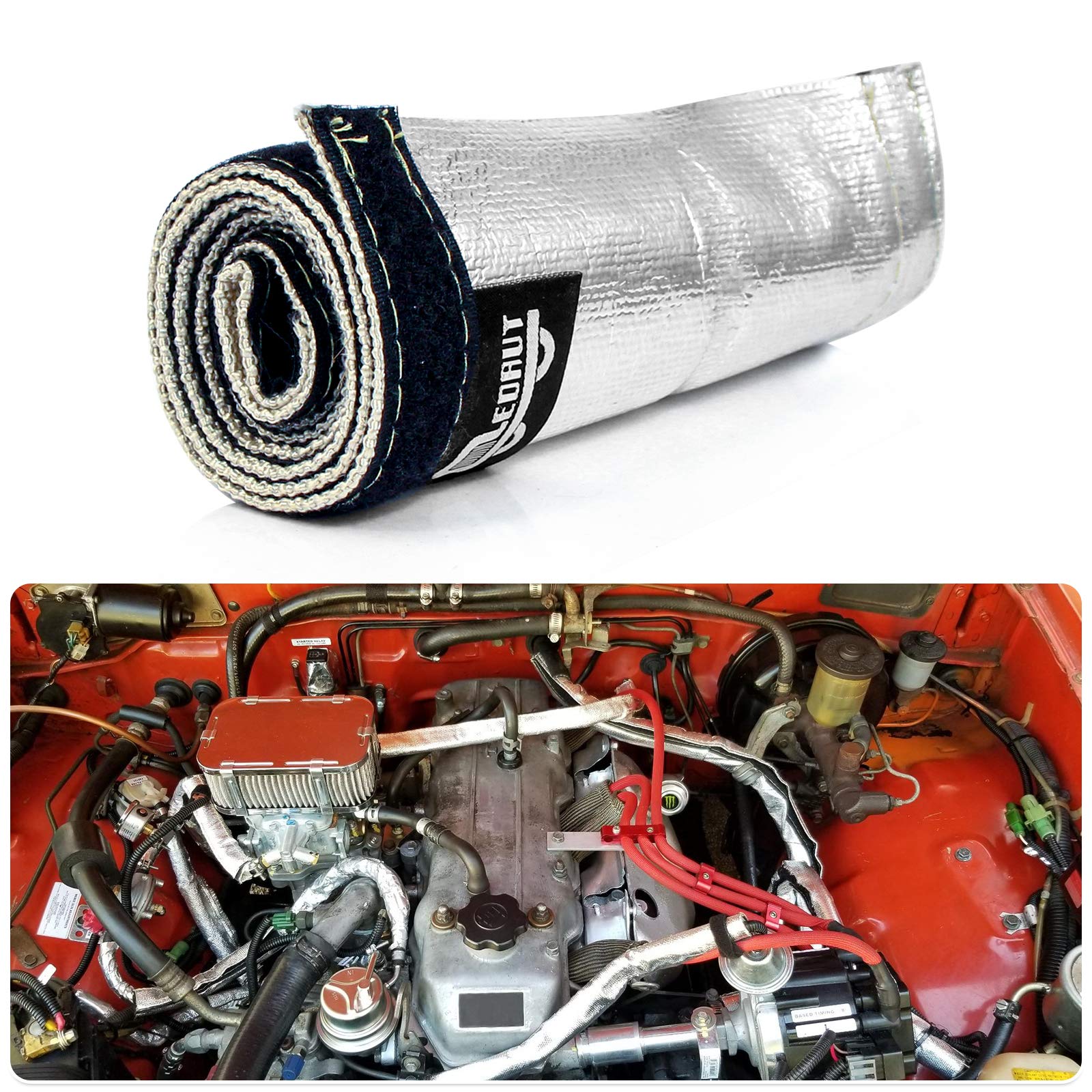 Wire Heat Shield Sleeve Aluminized Heat Shroud Heat Sleeving Fuel Line 2.2'' I.D. X 3Ft With 10 Pcs Stainless Steel Cable Metal