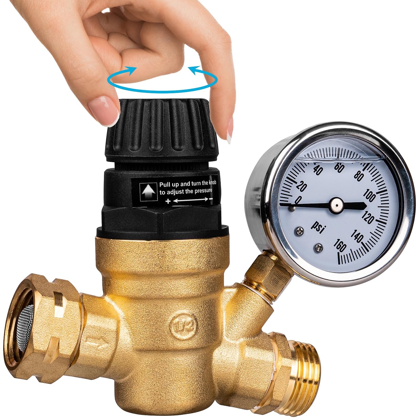 Gickbusus RV Water Pressure Regulator Valve for Camper, Regulate Valves with Strainer, Made of Leadless Brass, RV Water Pressure