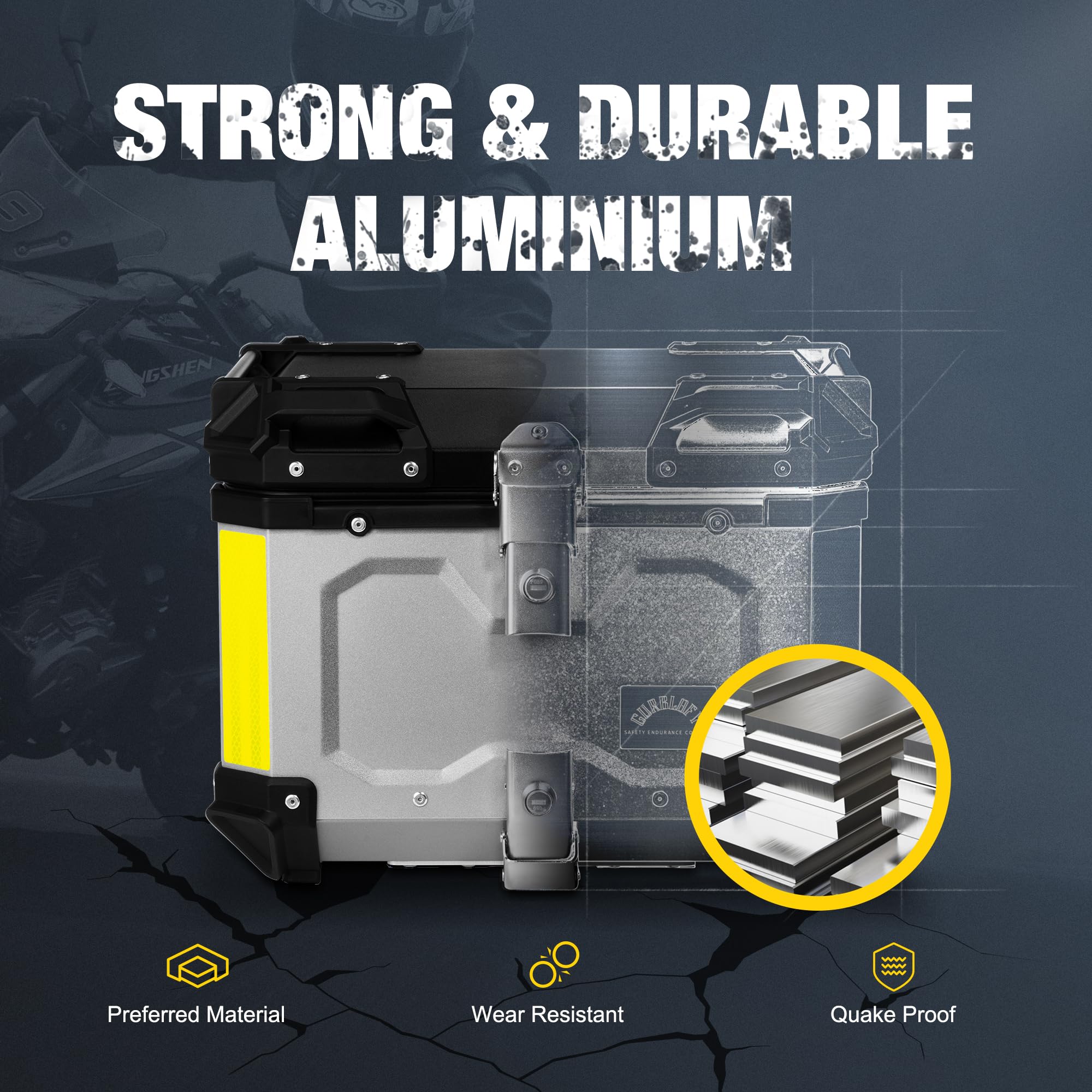 Gurblofy Motorcycle Top Case, 45L Motorcycle Tail Box Bag, Aluminum Motorcycle Trunk With Anti-Theft Lock System, Easy Installation With Universal Bracket, Waterproof, Rustproof And Dustproof, Silver