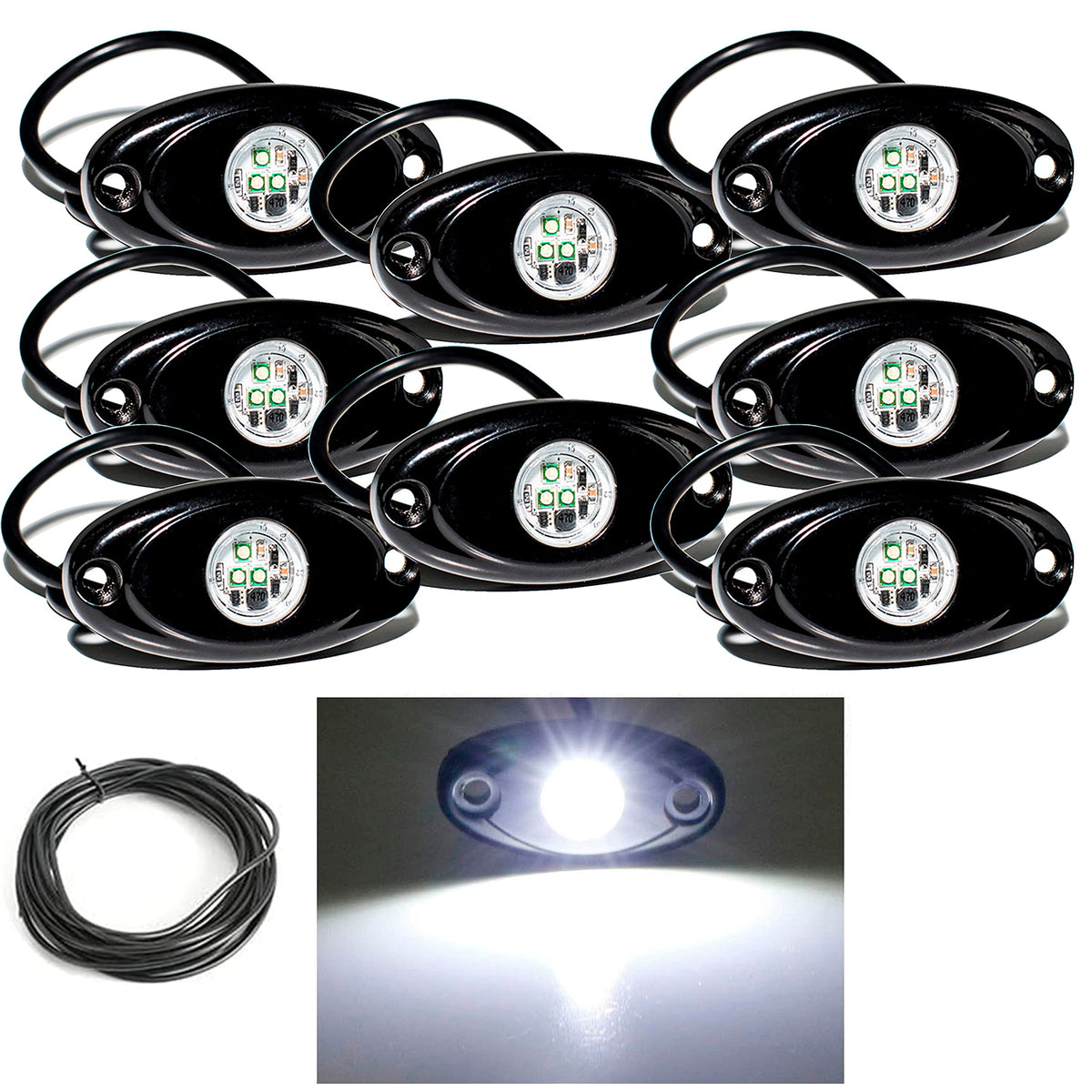 Yoneda Rock Lights For Trucks(8 Pods White With 11Yd Wire)