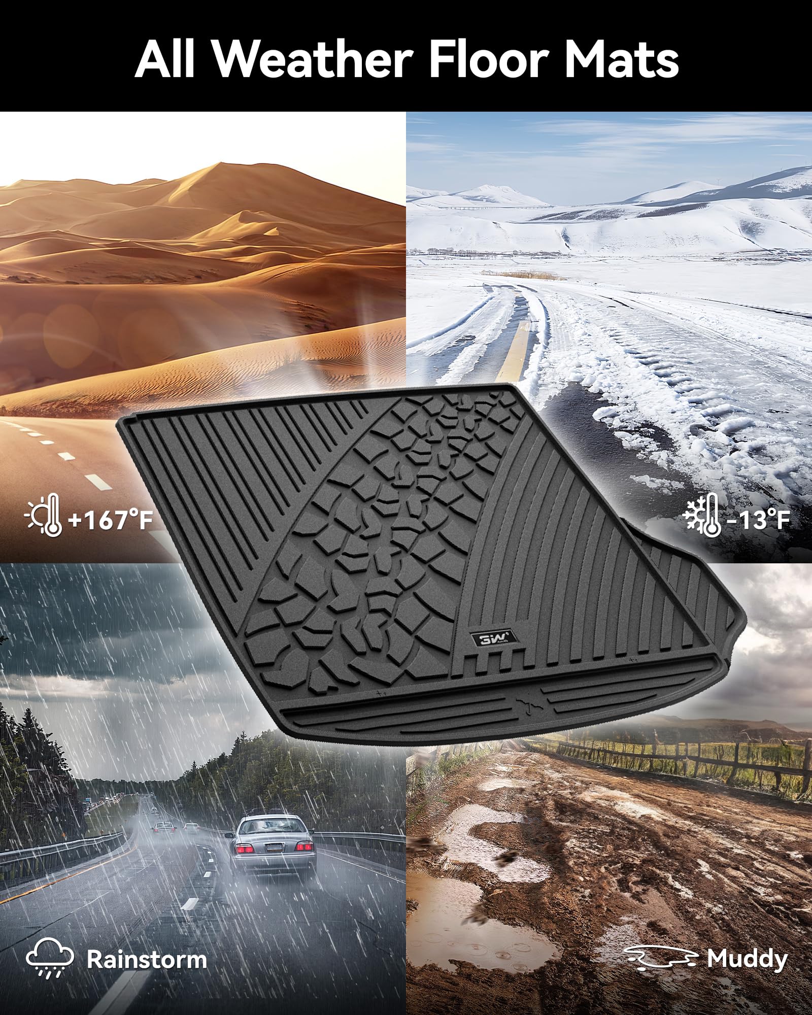 3W Cargo Liner Fit For 2022-2025 Jeep Grand Cherokee (Non L) Tpe All Weather Custom Fit Trunk Mat, Black