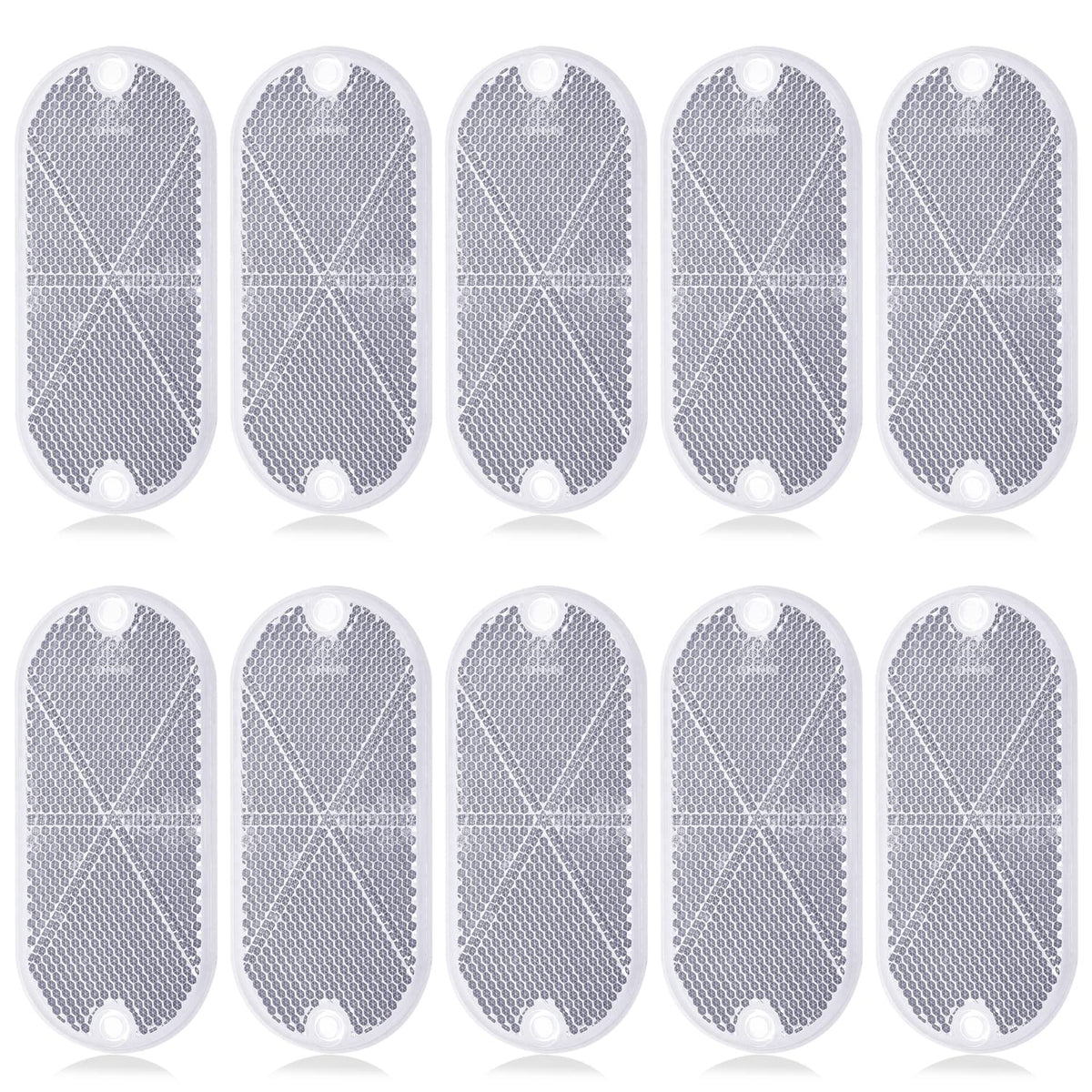Smseace 10Pcs White Oval Reflector With Mounting Hole Used For Roads,Mailboxes,Tunnels,Cars Oval Front Reflector D-032-W