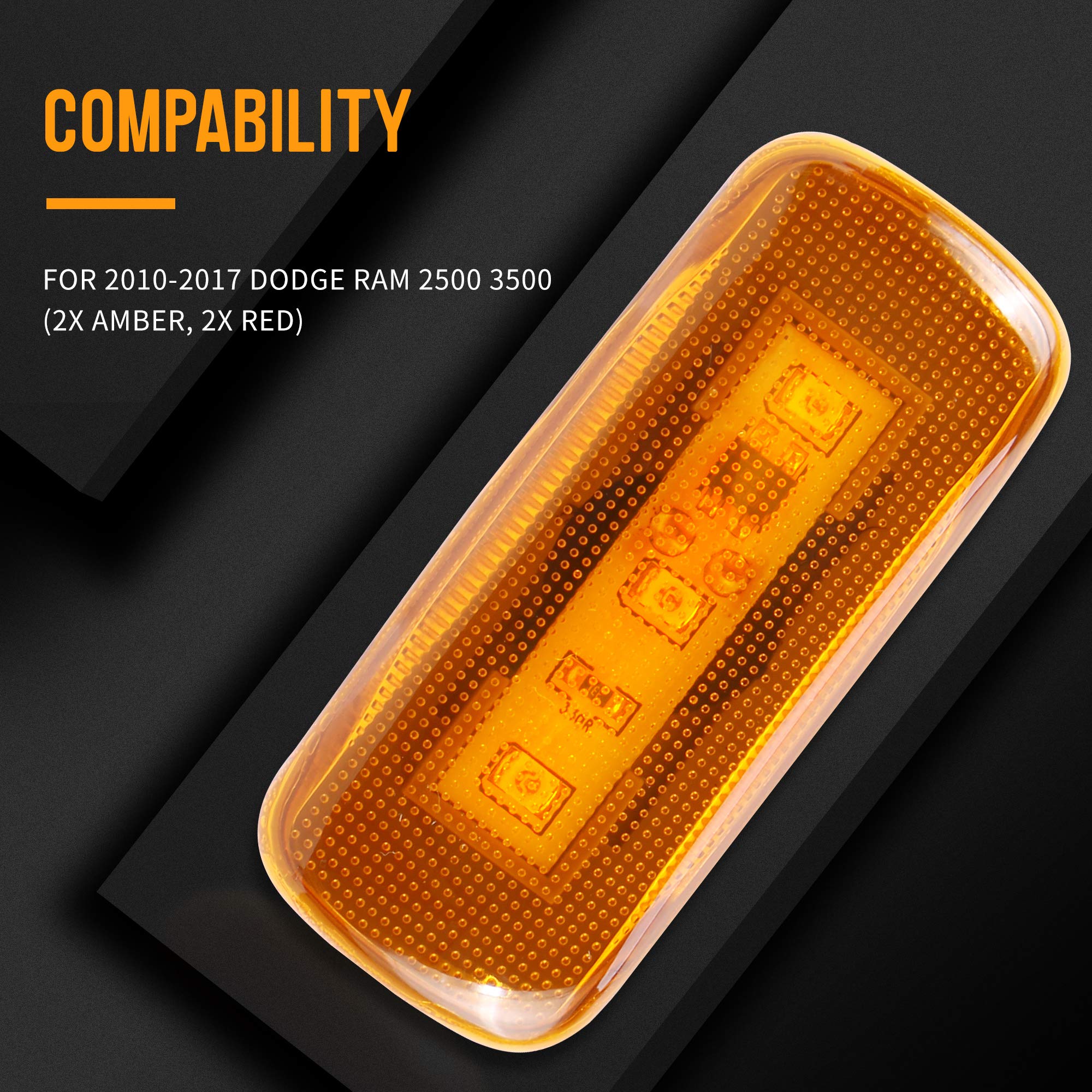 Husuku 4Pcs Dual Cab Bed Fender Led Side Marker Lights For 2010-2017 Dodge Ram 2500 3500 (2X Amber, 2X Red)