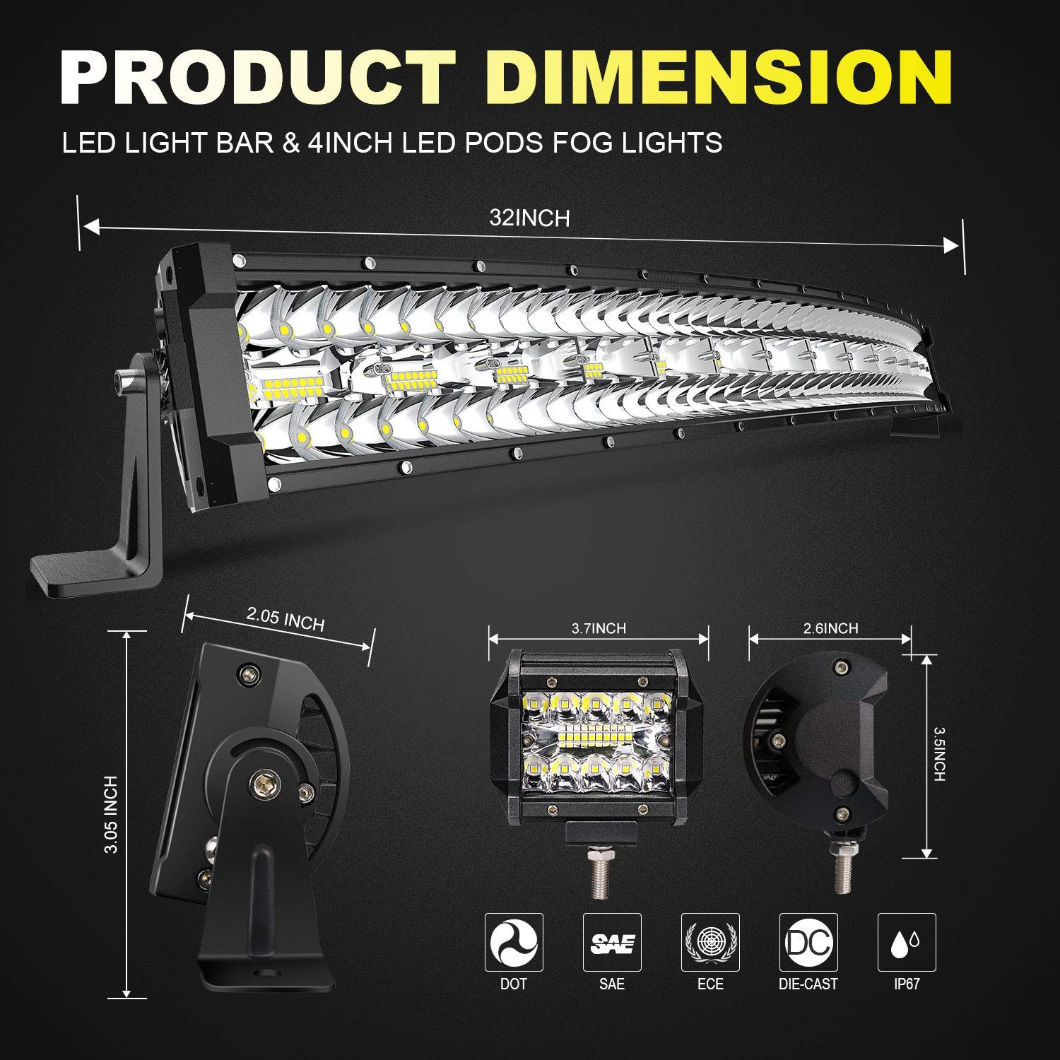 Turbo Sii 30/32 Inch Curved Led Light Bar 585W Triple Row Offroad Driving Spot Flood Combo Beam Led Bar Ip67 Waterproof W/2Pcs 4