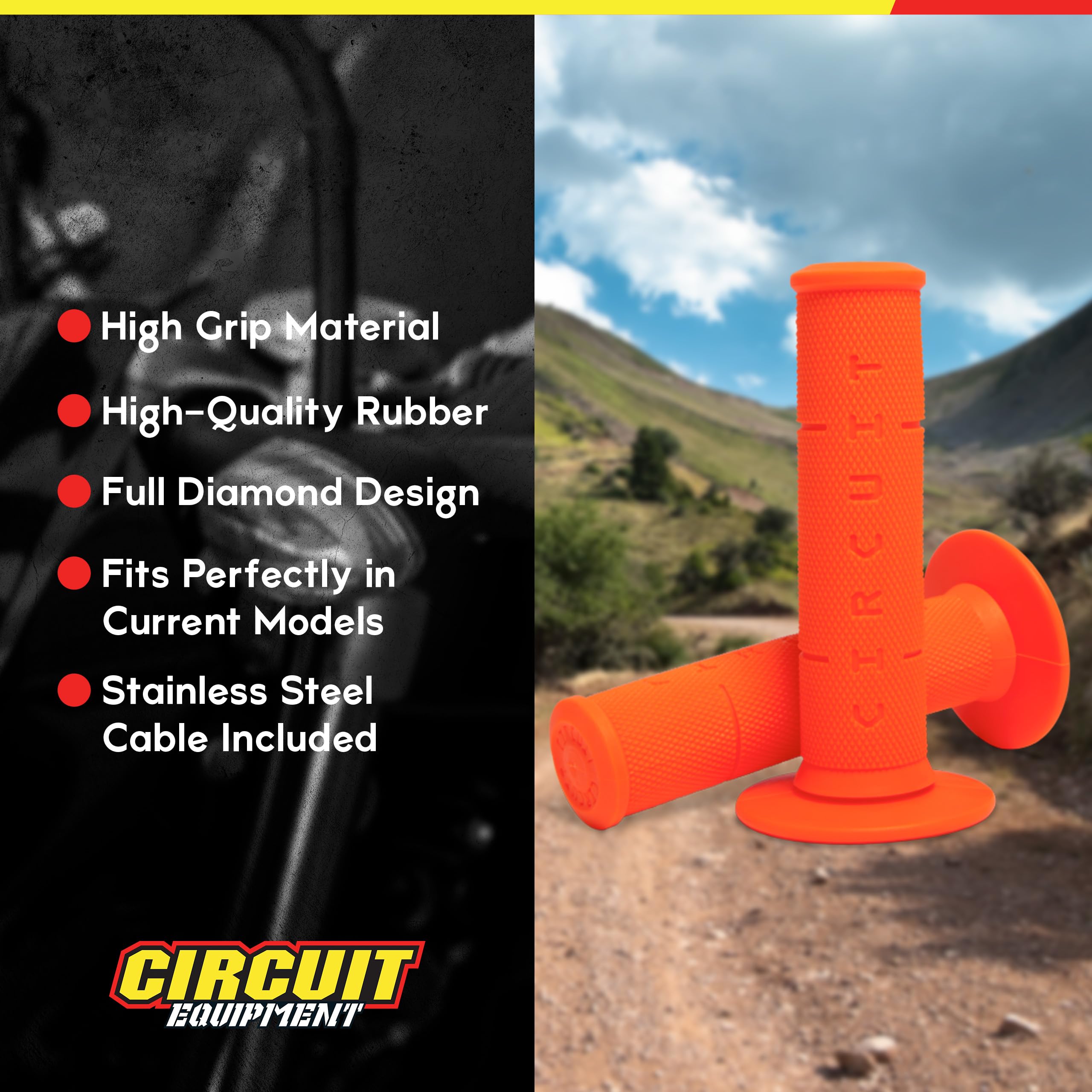 Motorcycle Handlebar Grips - High-Performance Hand Grips Circuit Iv For Current Models Of Motorcycle Handlebars - Grey Handlebar Grips With Stainless Steel Cable By Circuit Equipment