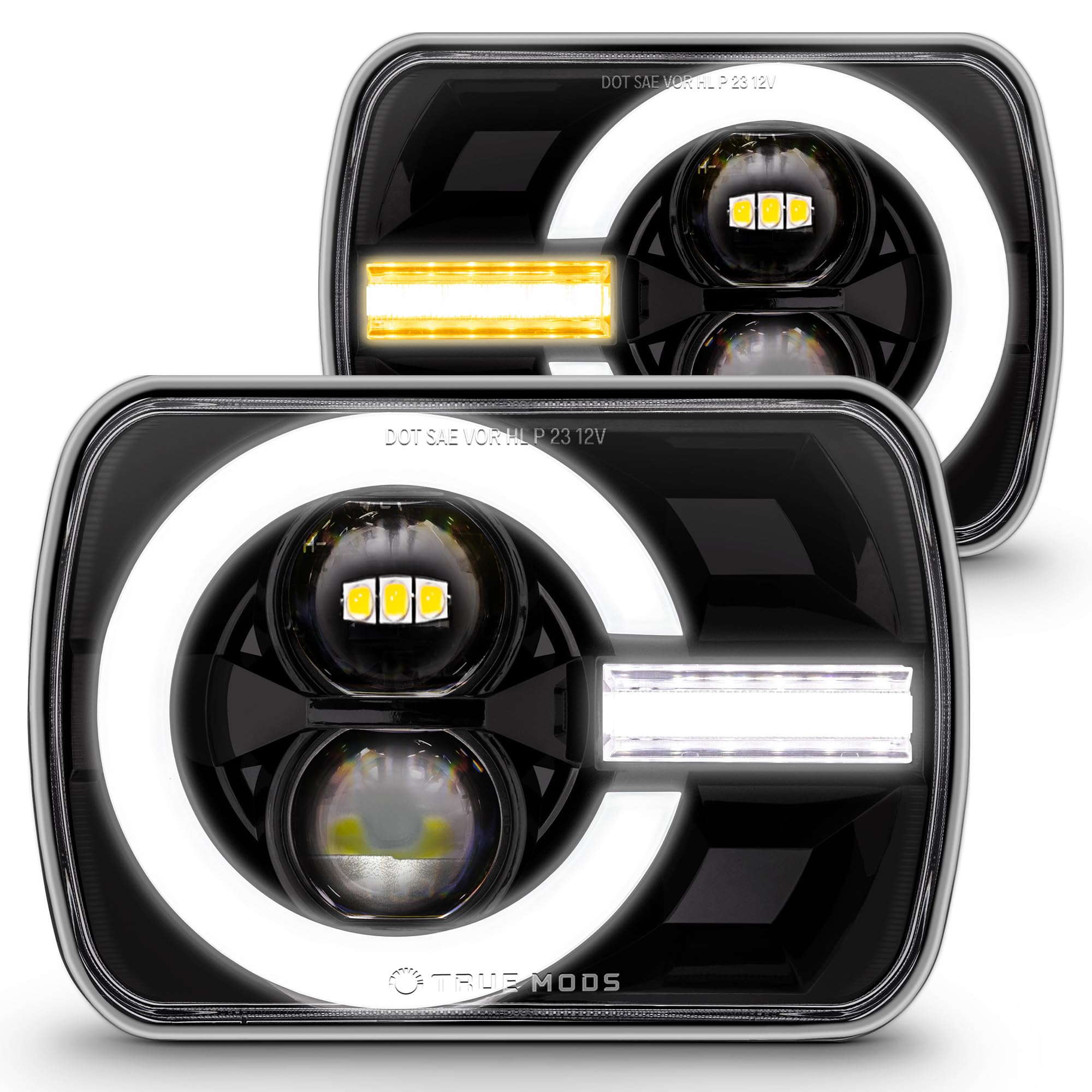 TRUE MODS 5x7 7x6 Inch H6054 LED Headlights Sealed Beam Replacement for Jeep Wrangler YJ Cherokee XJ [DOT Approved] [Turn Signal