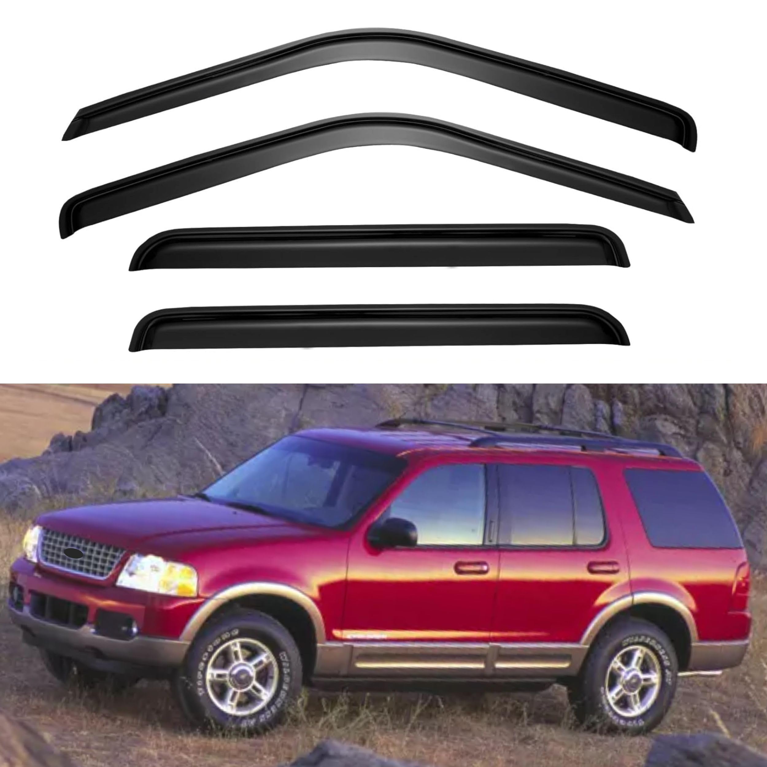 KPY Window Visor Compatible with 2002-2010 Ford Explorer (4-Door) & Mercury Mountaineer, 4PC Rain Guard Side Window Vent Deflect