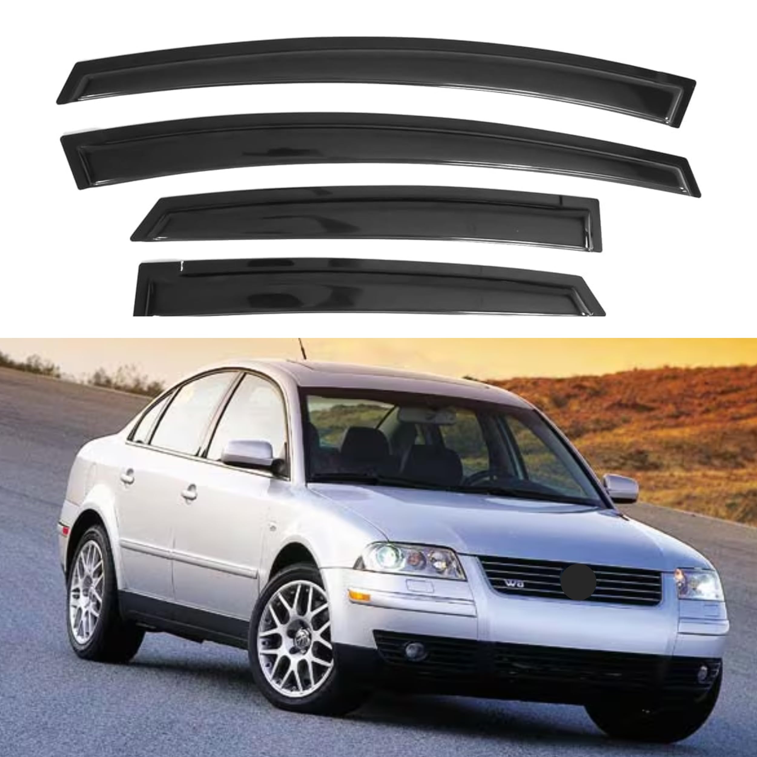 Ig Window Visor For Volkswagen (Vw) Passat 1997-2005, Rain Guard Tape-On Extra Durable Wind Sun Side Vent Window Deflector, 1997