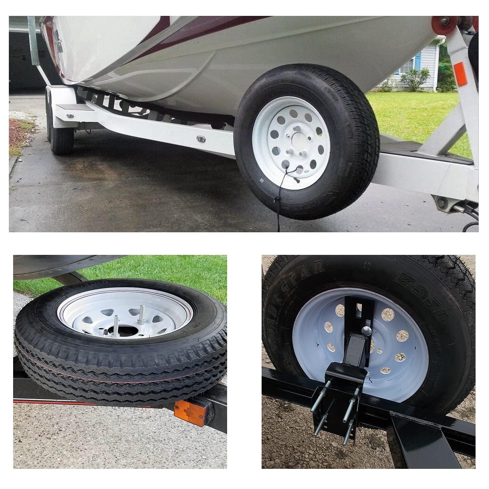 Qualward Spare Tire Mount Bracket For Trailer, Spare Tire Carrier Powder Coat Steel Black, Fits Most 4 & 5 & 6 Lugs Wheels On 4'