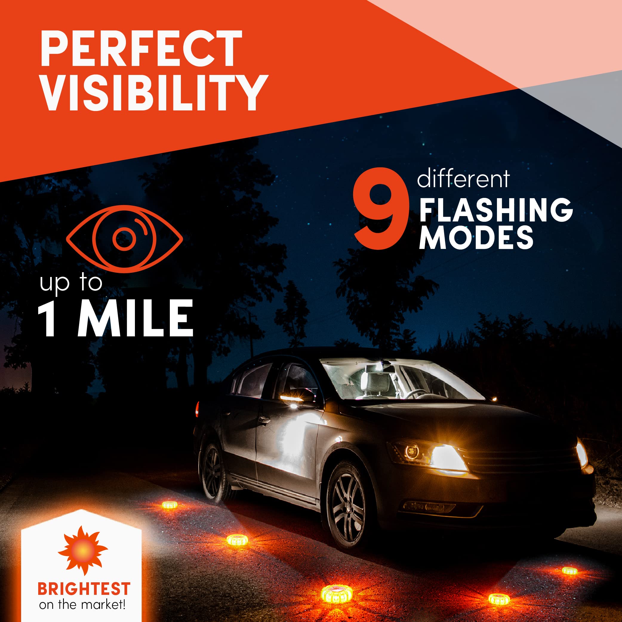 Marcala 4-Pack Rechargeable Led Emergency Road Flares | Large 1200Mah Battery For Longer Run Time | Red Diode Road Emergency Light For High Visibility | Rechargeable Led Flares W/Included Usb-C Cable