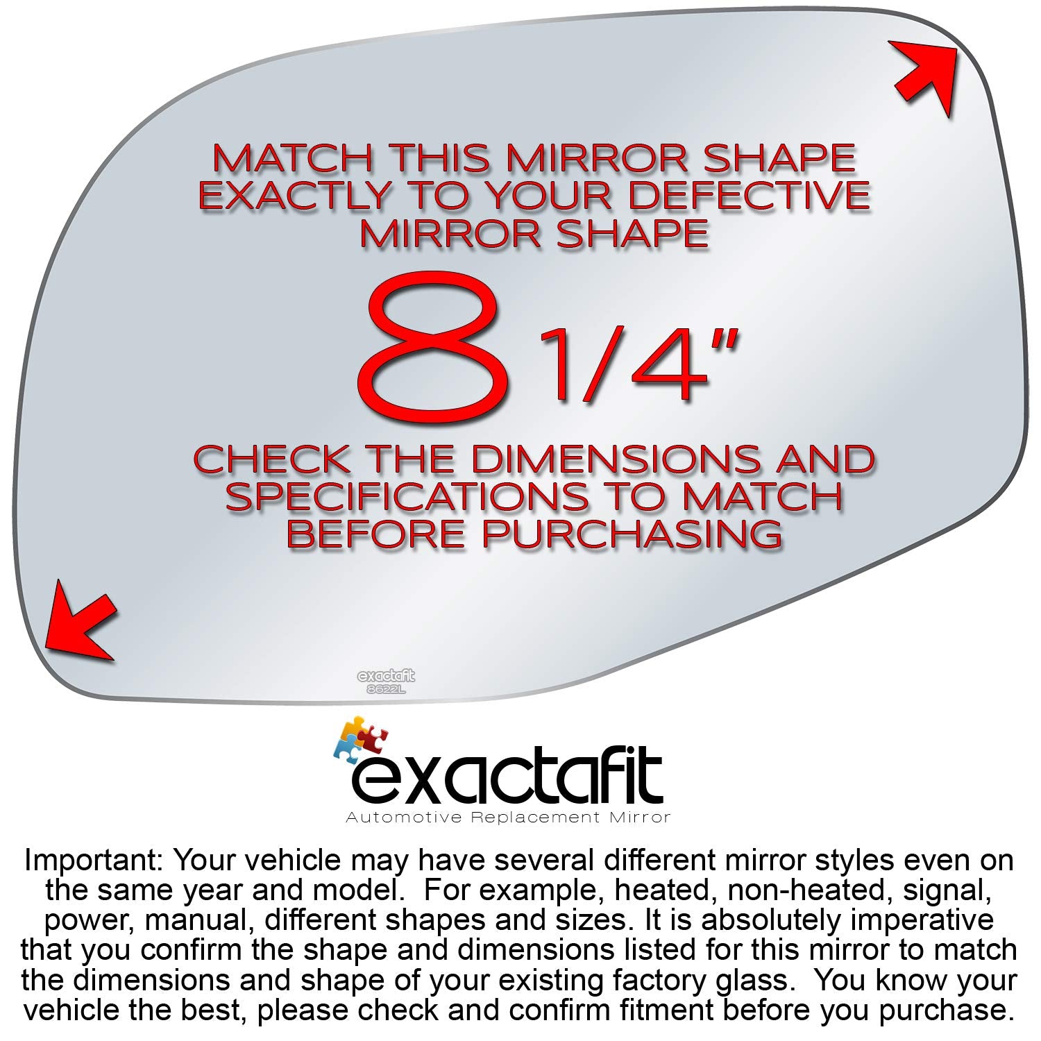 exactafit 8653L Driver Side Mirror Glass Left Replacement Compatible With Ford 1995-2005 Explorer and Ranger, 2001-2005 Explorer