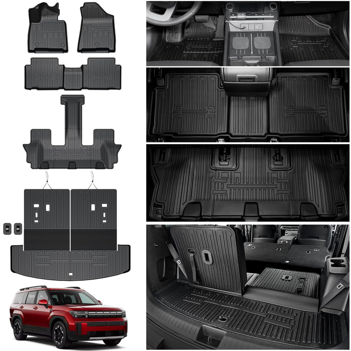 Houclemic Floor Mats For 2024 2025 Hyundai Santa Fe-All Weather Cargo Mat With Backrest Mat For 2025 Hyundai Santa Fe Calligraph