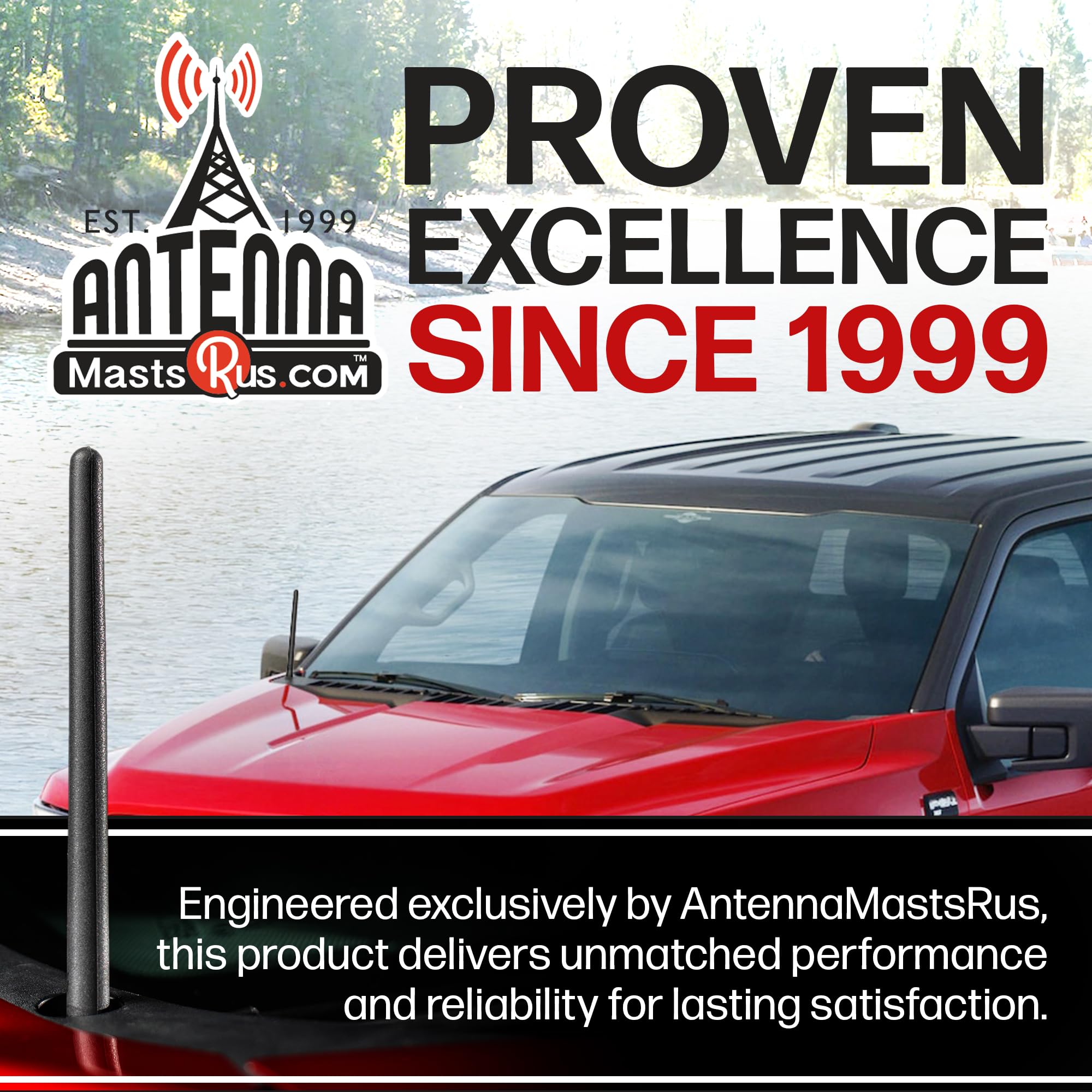 Antennamastsrus - Short Rubber Antenna Fits Ford F-150 (2009-2024) - Usa Stainless Steel Threading - The Original 6 3/4 Inch Acc