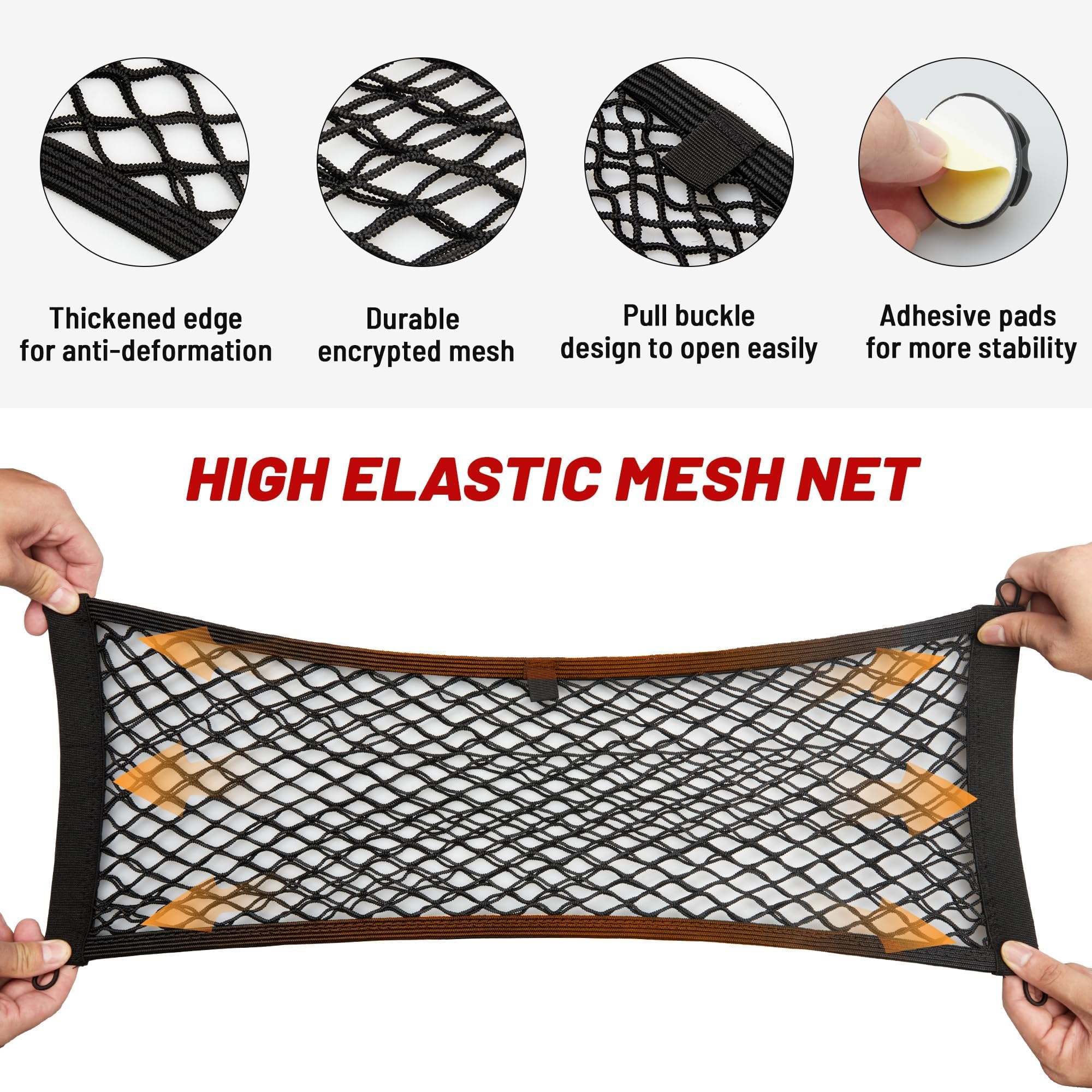 Red Wolf 2 Pcs Universal Cargo Net Pocket Elastic Mesh Netting Car Mesh Pouch For Trunk Rv Boats Home Cargo Storage Mesh With Sc