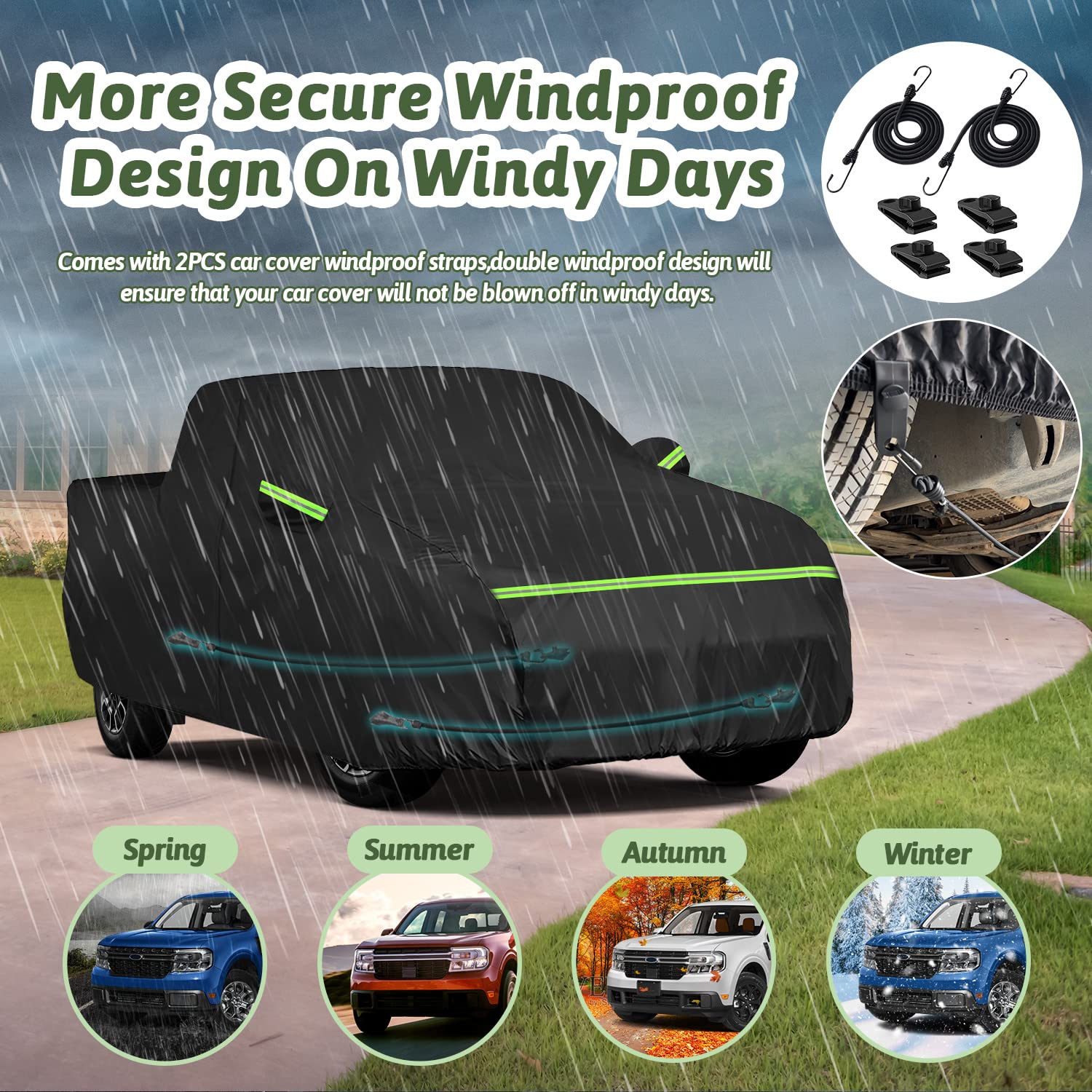 Truck Car Cover For 2021-2025 Ford Maverick, 210T Sun Rain Uv Dust Snow Protection Waterproof 4.5 Feet Bed Pickup Covers With Zi
