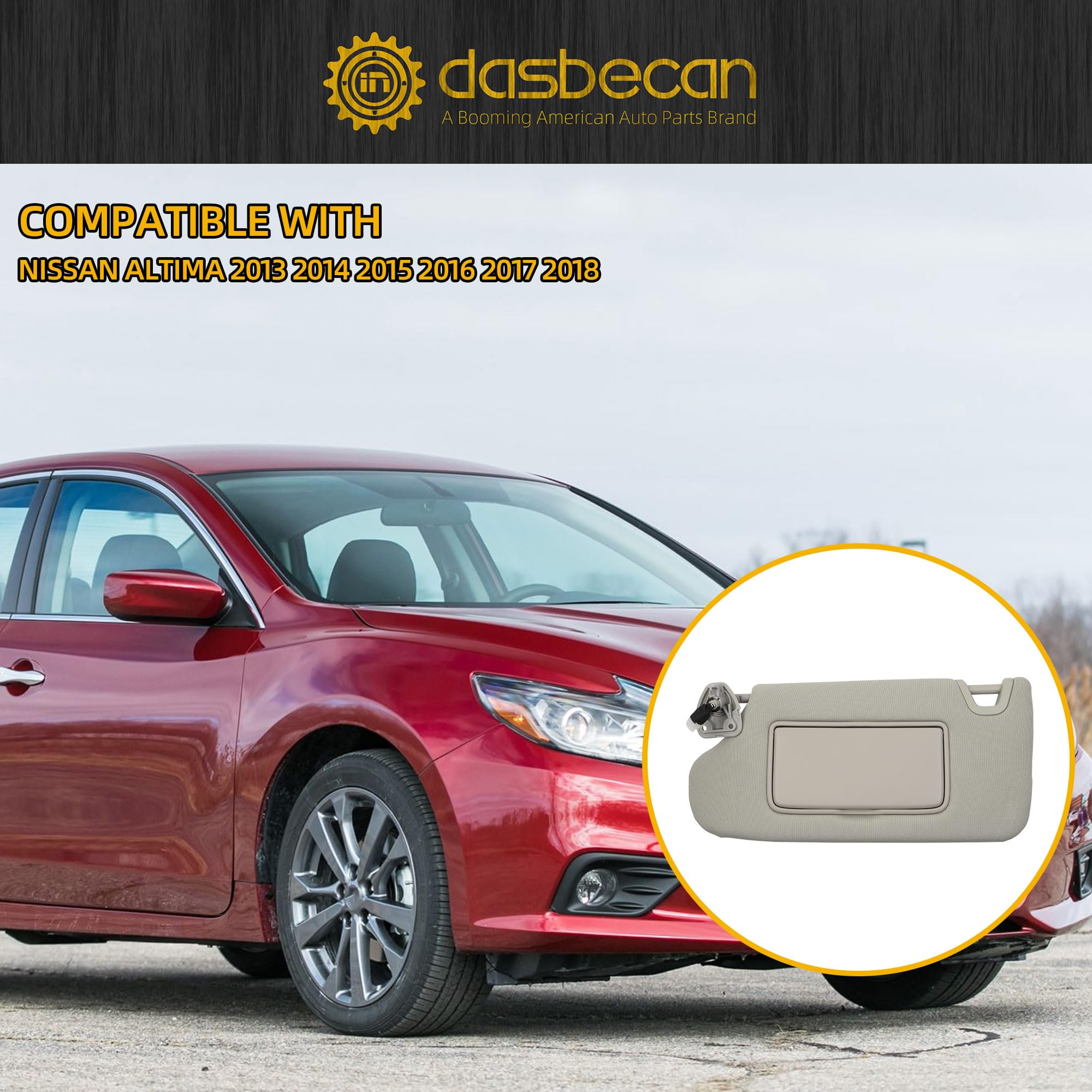 Dasbecan Gray Left Driver Side Sun Visor Compatible With Nissan Altima 2013 2014 2015 2016 2017 2018 With Mirror And Vanity Ligh