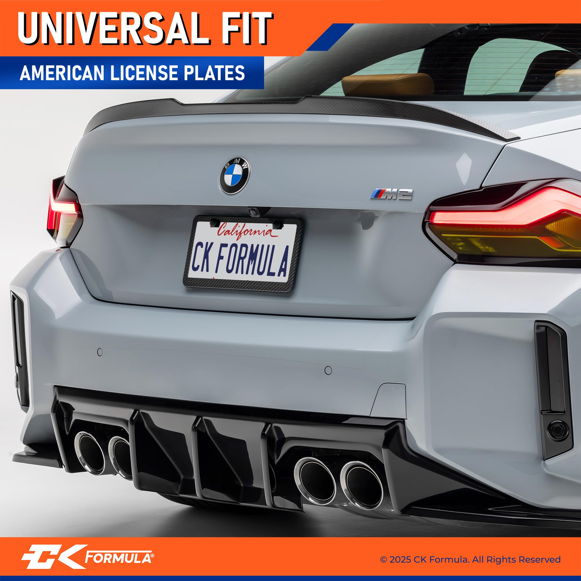 CK Formula Black Carbon Fiber License Plate Frames, Printed Carbon Fiber, Automotive Exterior Accessories, Aluminum Metal Black