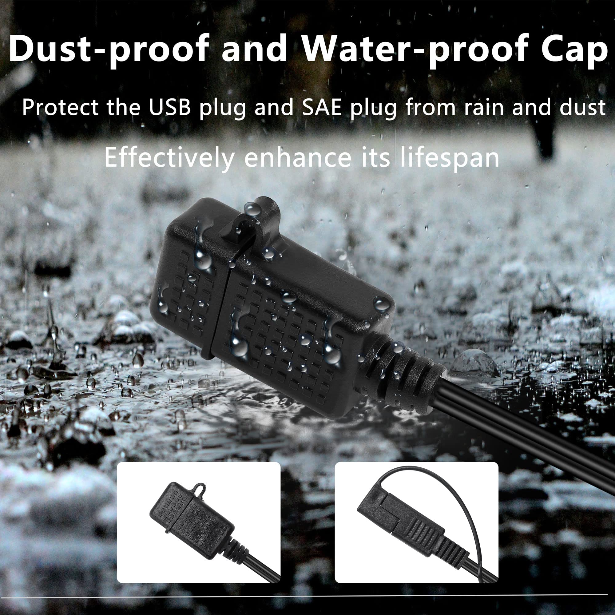 GELRHONR SAE Quick Connector to USB Adapter Motorcycle Cable, 5V 2.1A USB Port Power Socket with Waterproof Cover,Compatible wit